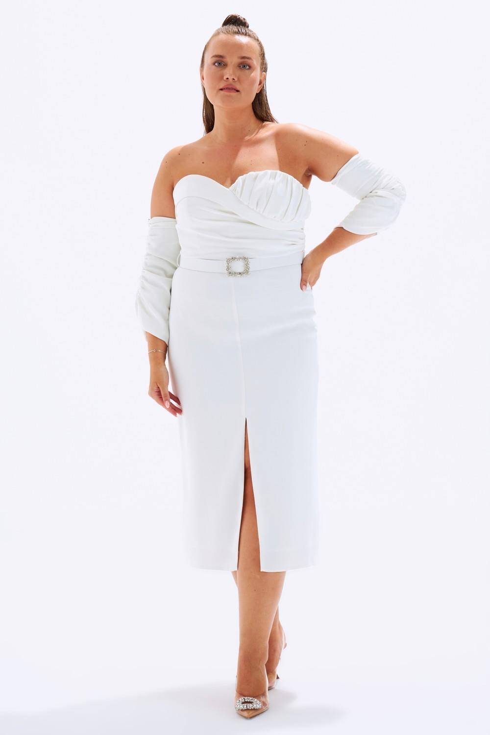 Kalp Yaka Kemerli Büyük Beden Abiye Elbise - 6005C