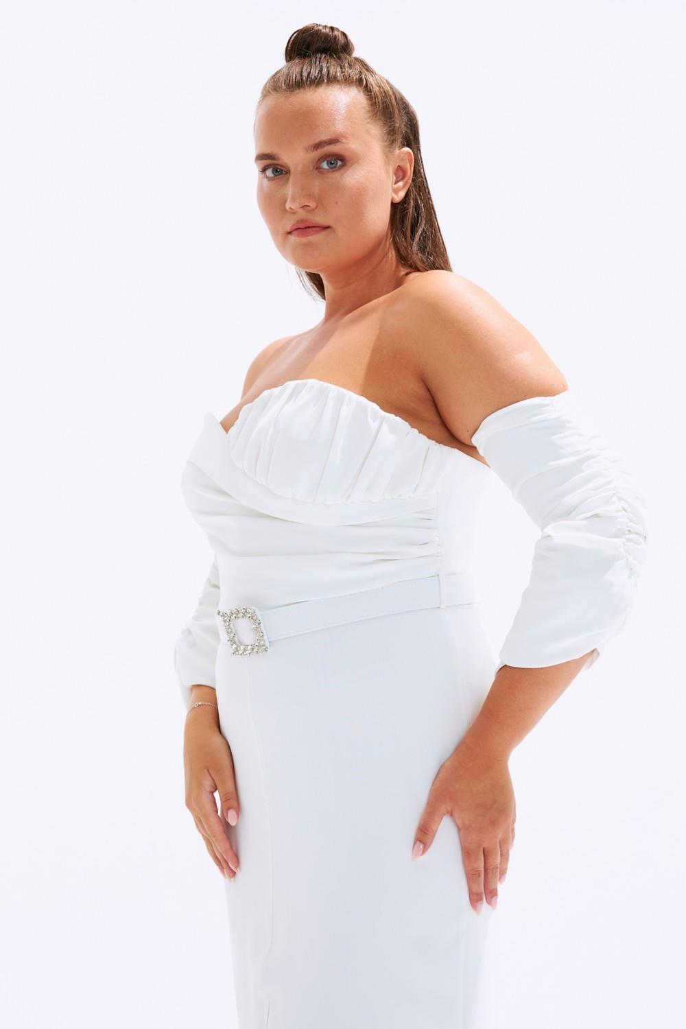 Kalp Yaka Kemerli Büyük Beden Abiye Elbise - 6005C