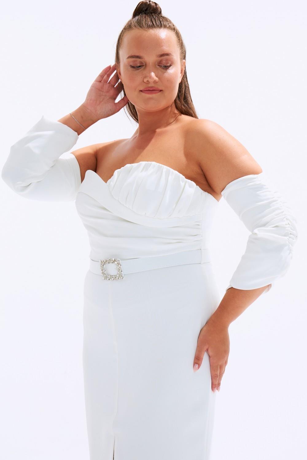 Kalp Yaka Kemerli Büyük Beden Abiye Elbise - 6005C