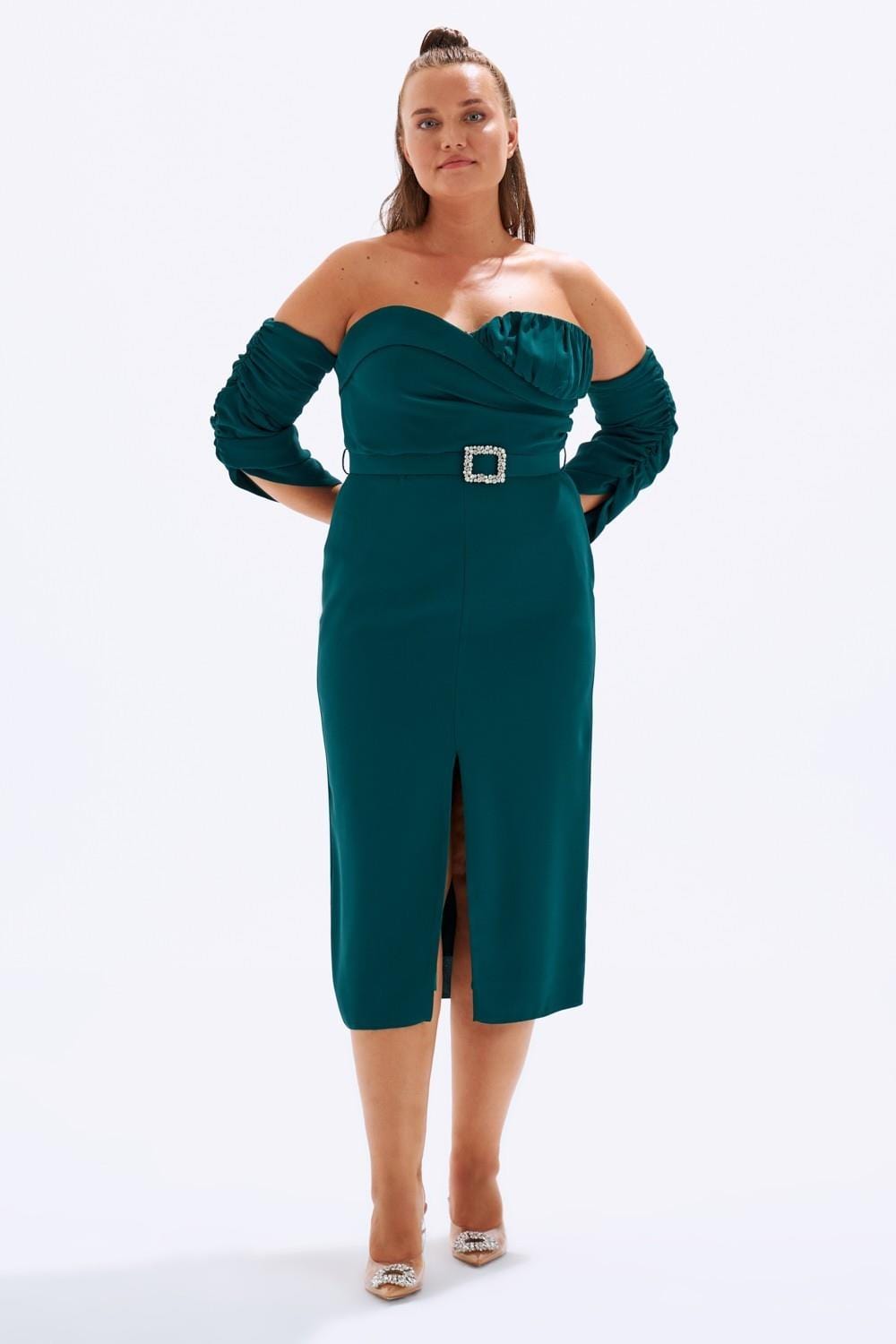 Kalp Yaka Kemerli Büyük Beden Abiye Elbise - 6005C