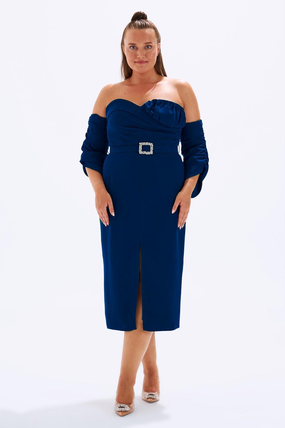 Kalp Yaka Kemerli Büyük Beden Abiye Elbise - 6005C