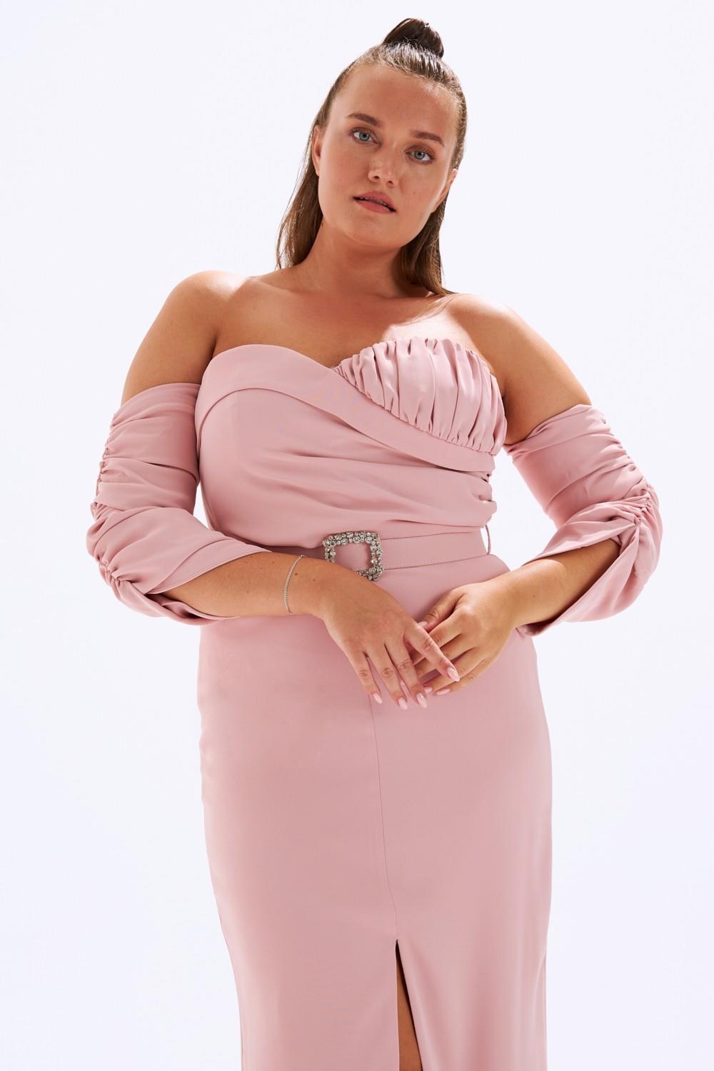 Kalp Yaka Kemerli Büyük Beden Abiye Elbise - 6005C