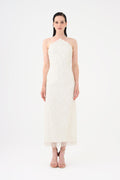 İnci Detaylı Halter Yaka Midi Abiye Elbise - 9150C