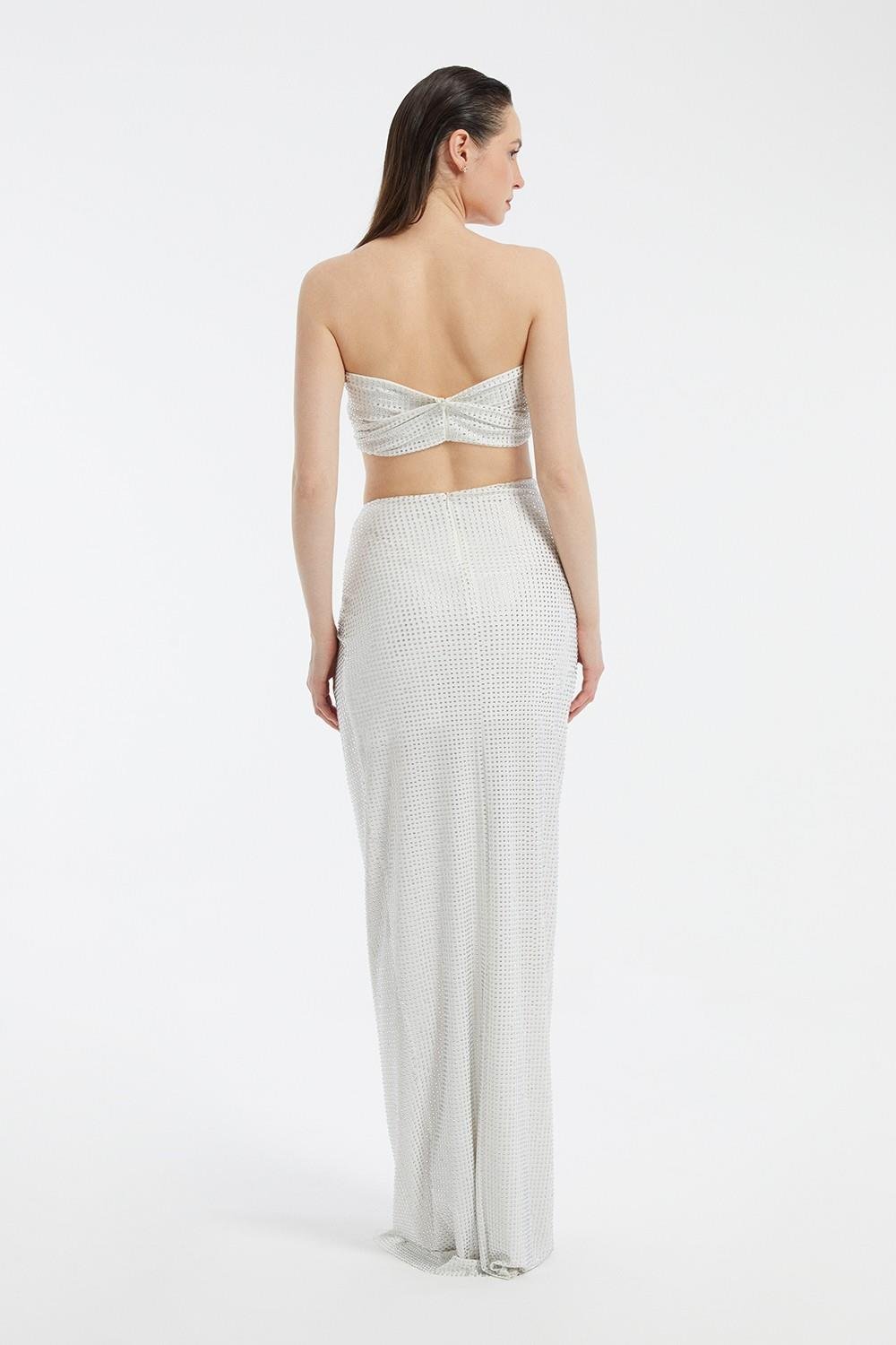 İşleme Kumaş Detaylı Yırtmaçlı Etek Büstiyer Takım - 3006C