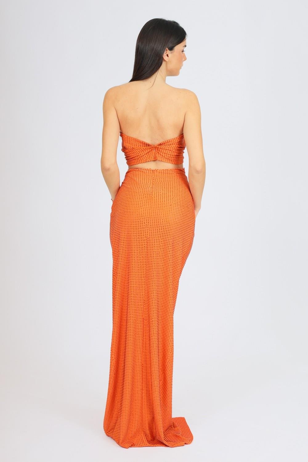 İşleme Kumaş Detaylı Yırtmaçlı Etek Büstiyer Takım - 3006C