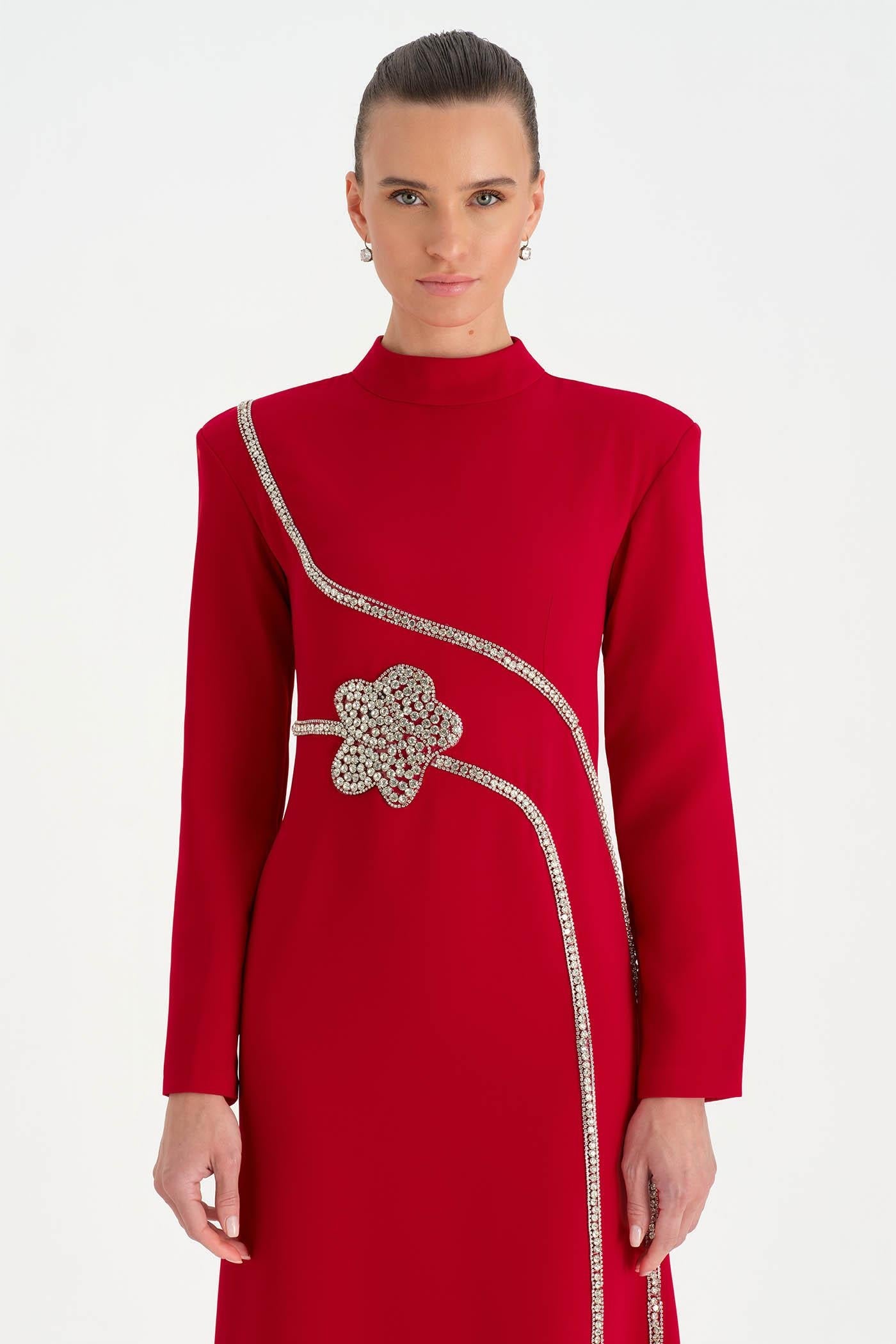 Crystal-Embellished Modest Evening Dress - 26186C