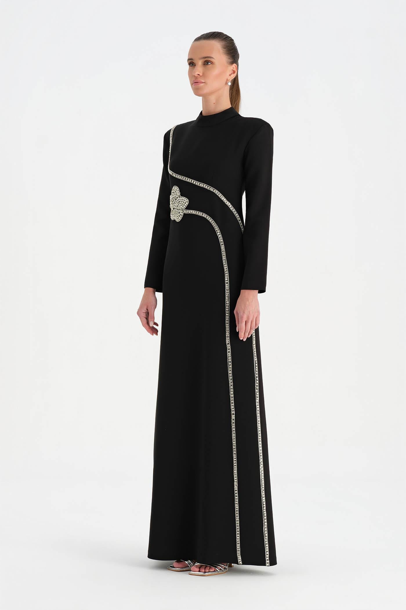 Crystal-Embellished Modest Evening Dress - 26186C