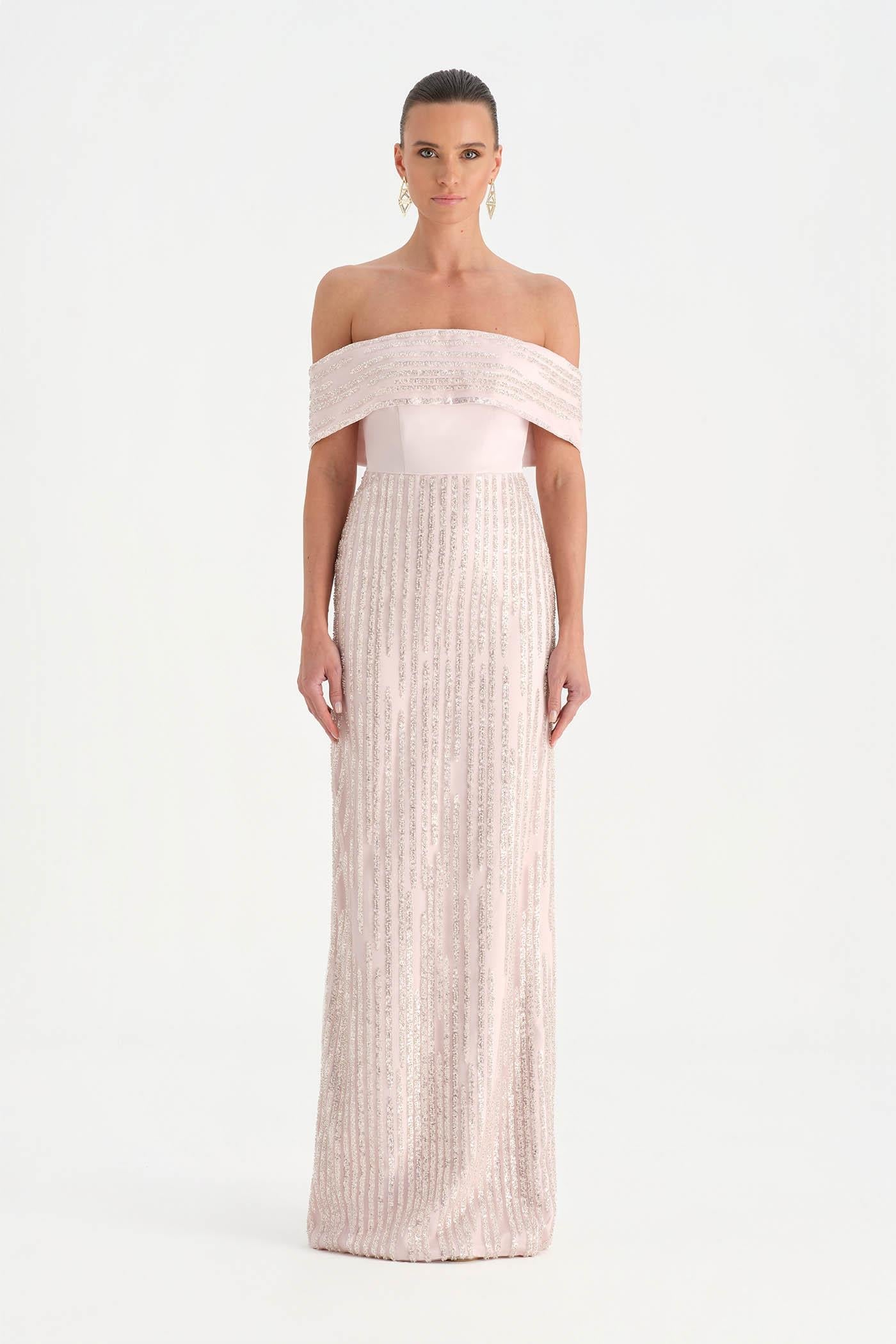 Crystal-Embellished Off-Shoulder Strapless Evening Dress - 26055C