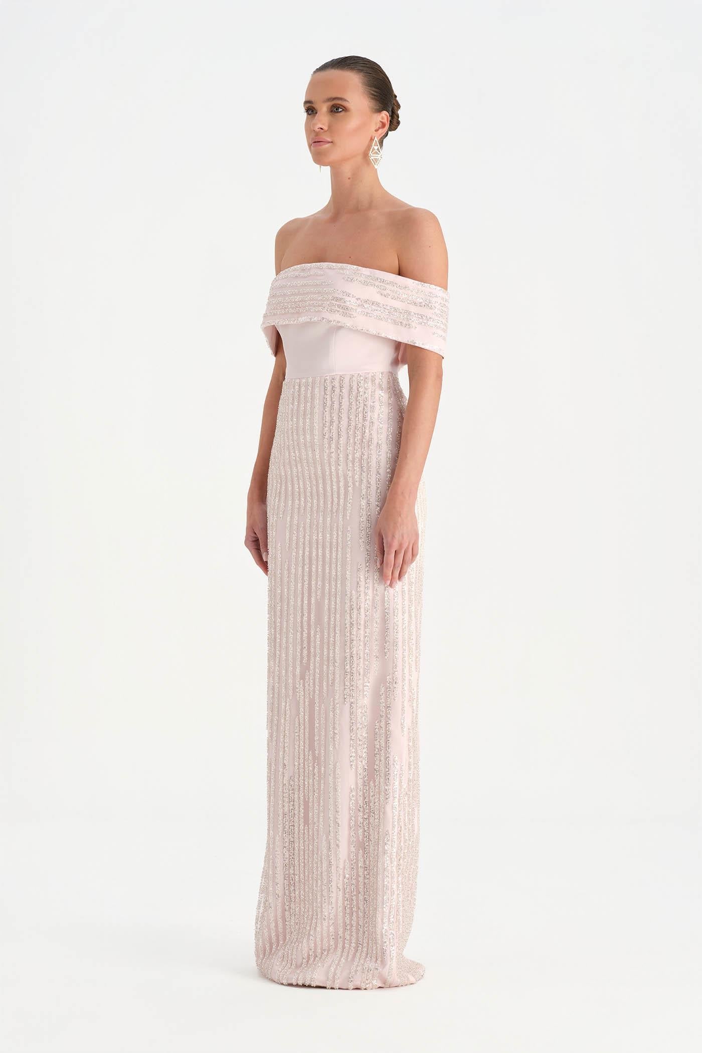 Crystal-Embellished Off-Shoulder Strapless Evening Dress - 26055C