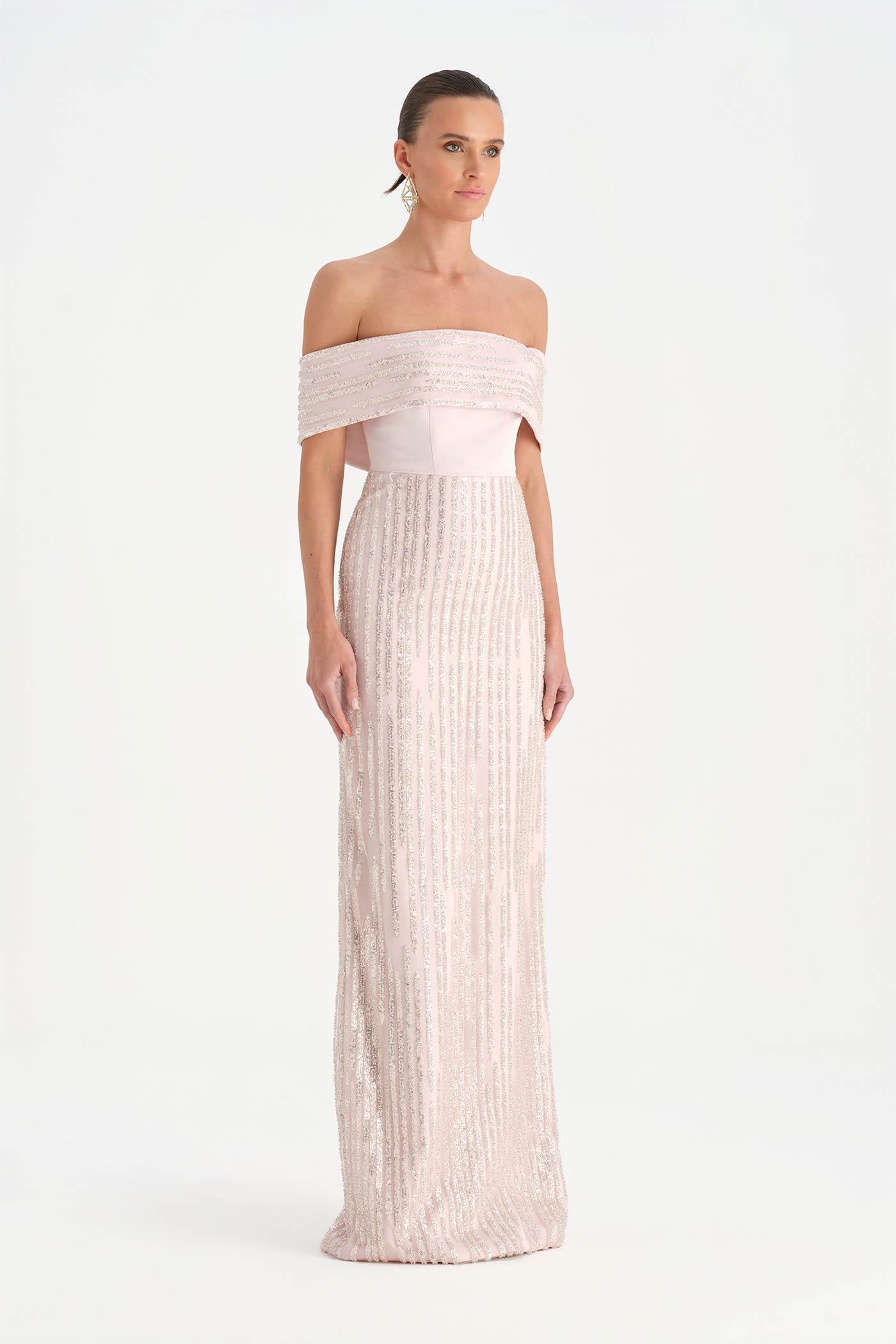 Crystal-Embellished Off-Shoulder Strapless Evening Dress - 26055C