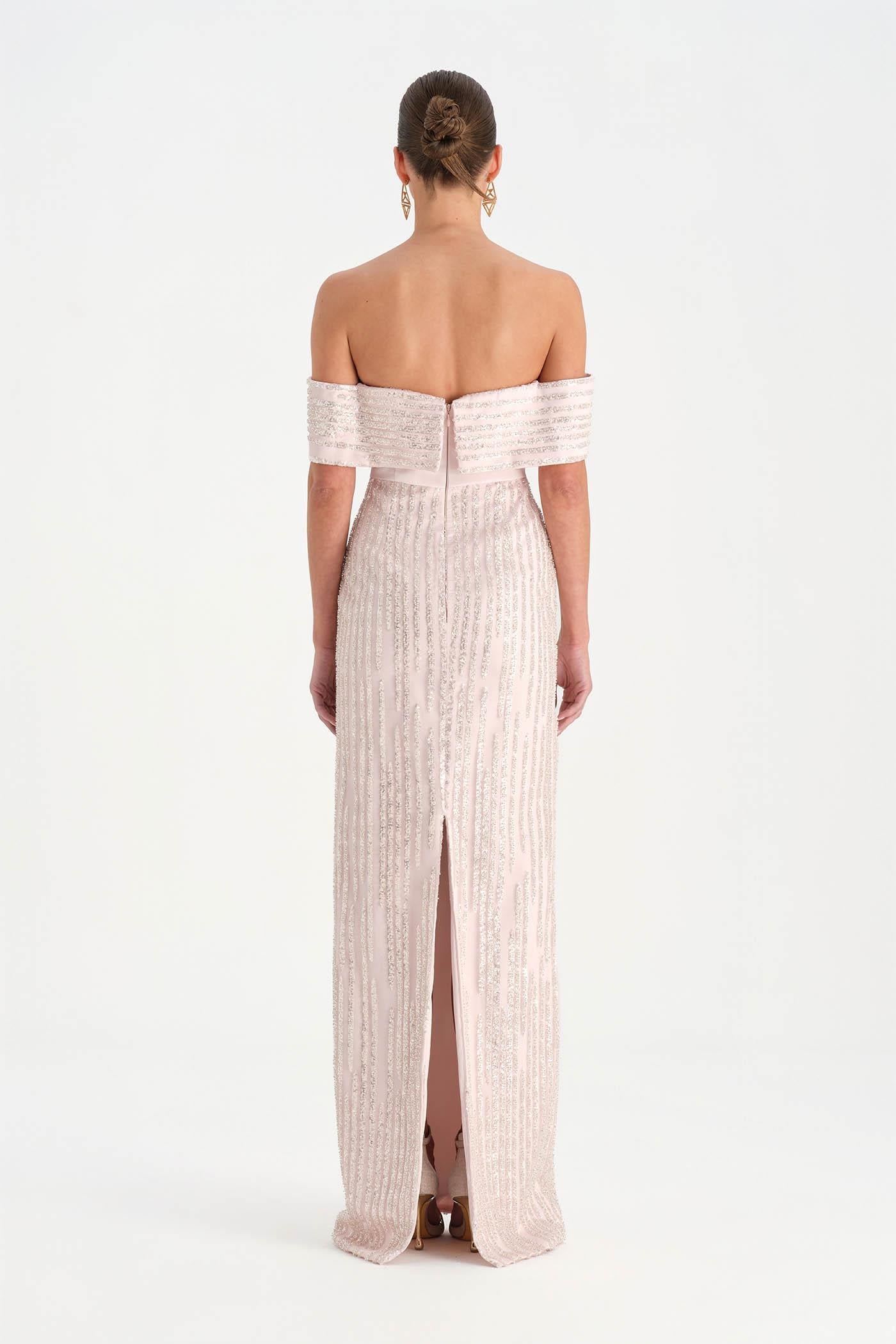 Crystal-Embellished Off-Shoulder Strapless Evening Dress - 26055C