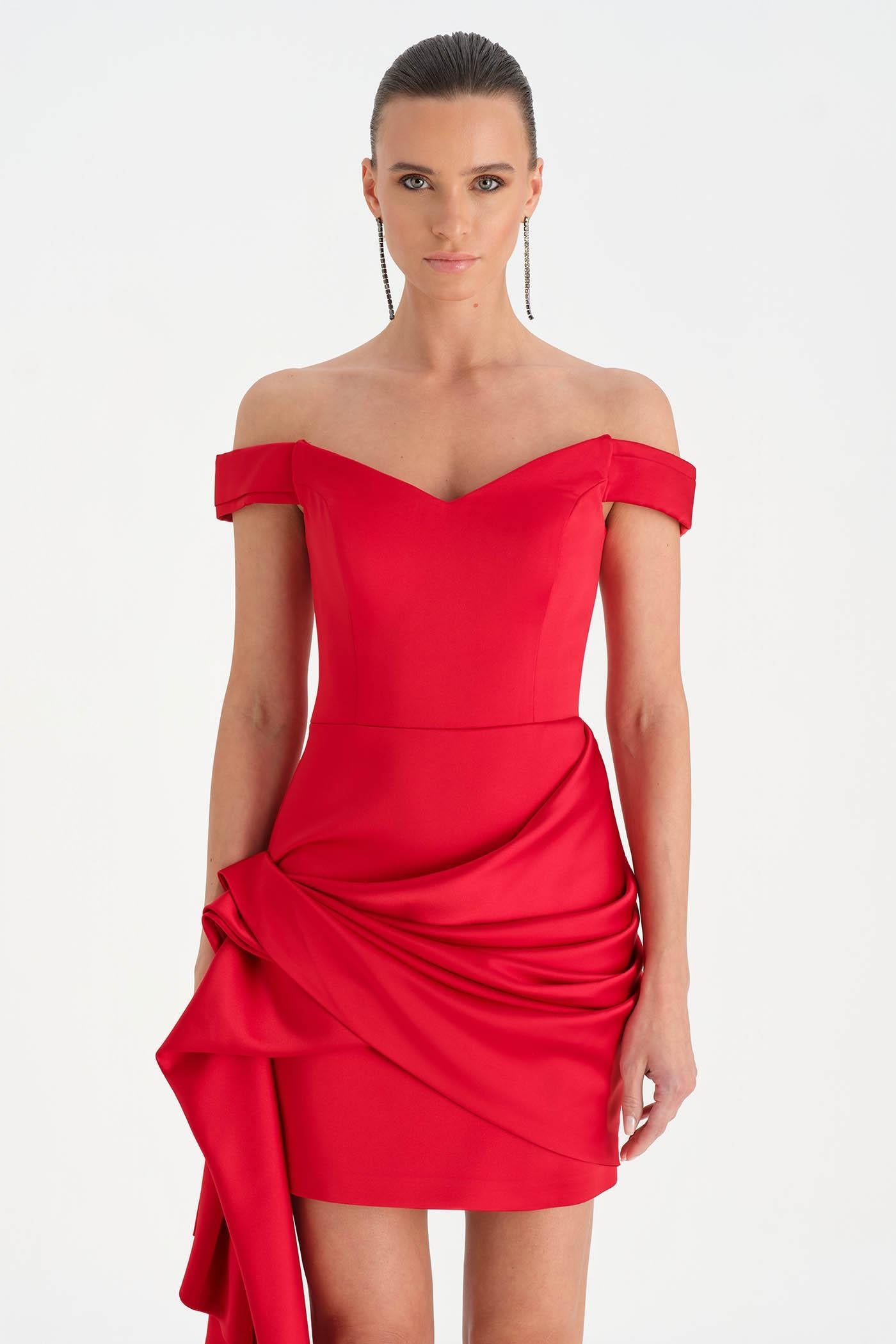 Off-Shoulder Draped Evening Dress - 26018C