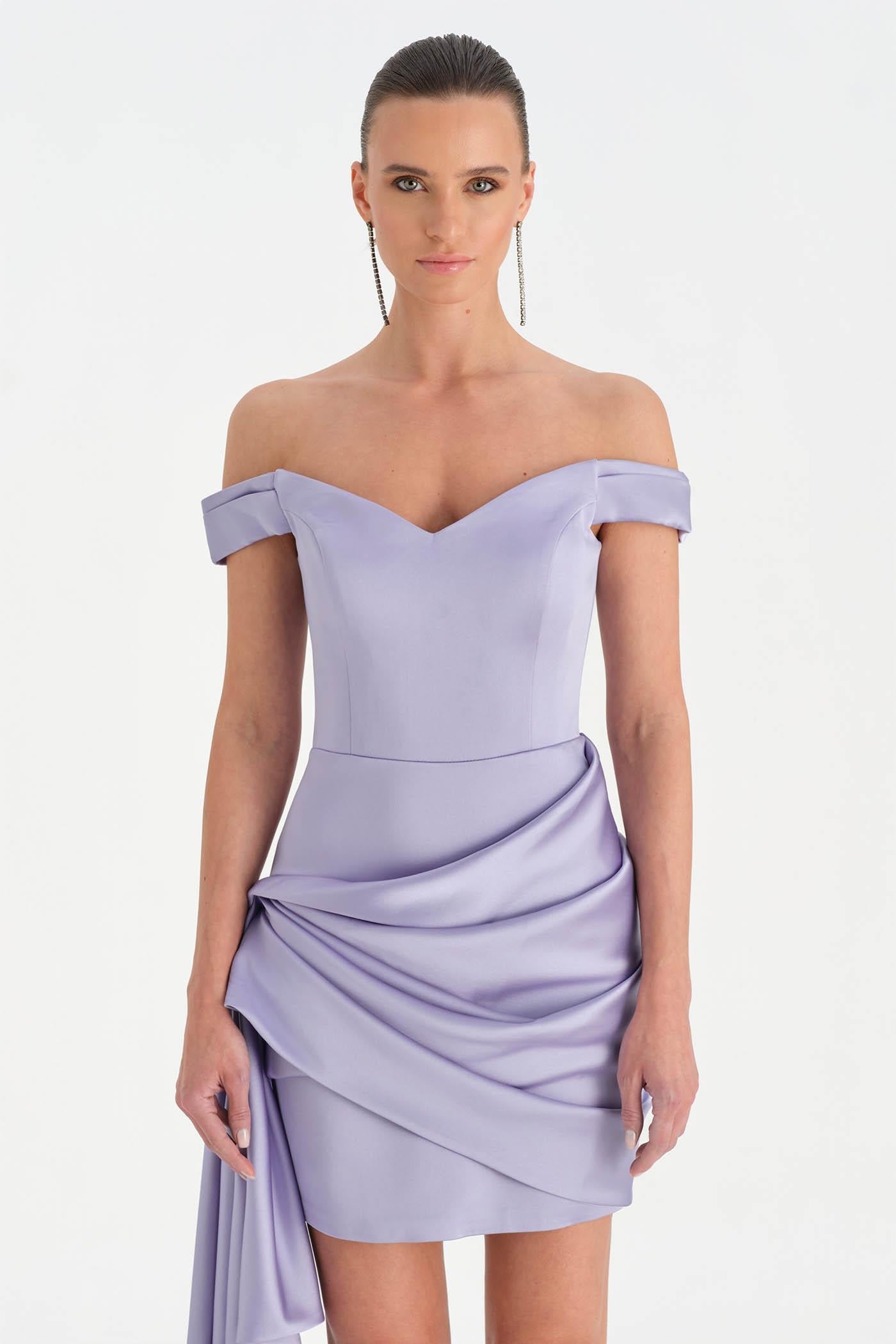 Off-Shoulder Draped Evening Dress - 26018C