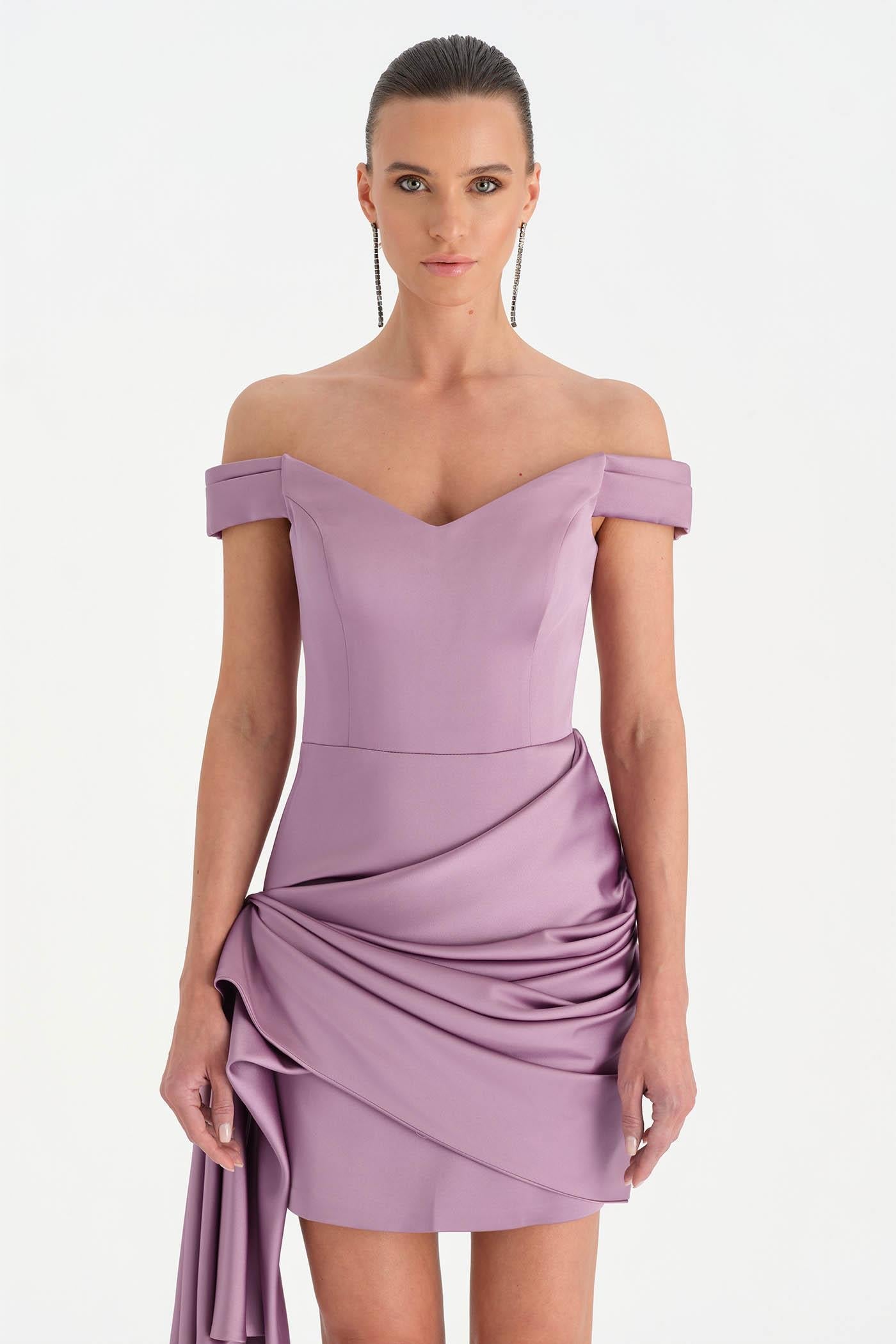 Off-Shoulder Draped Evening Dress - 26018C