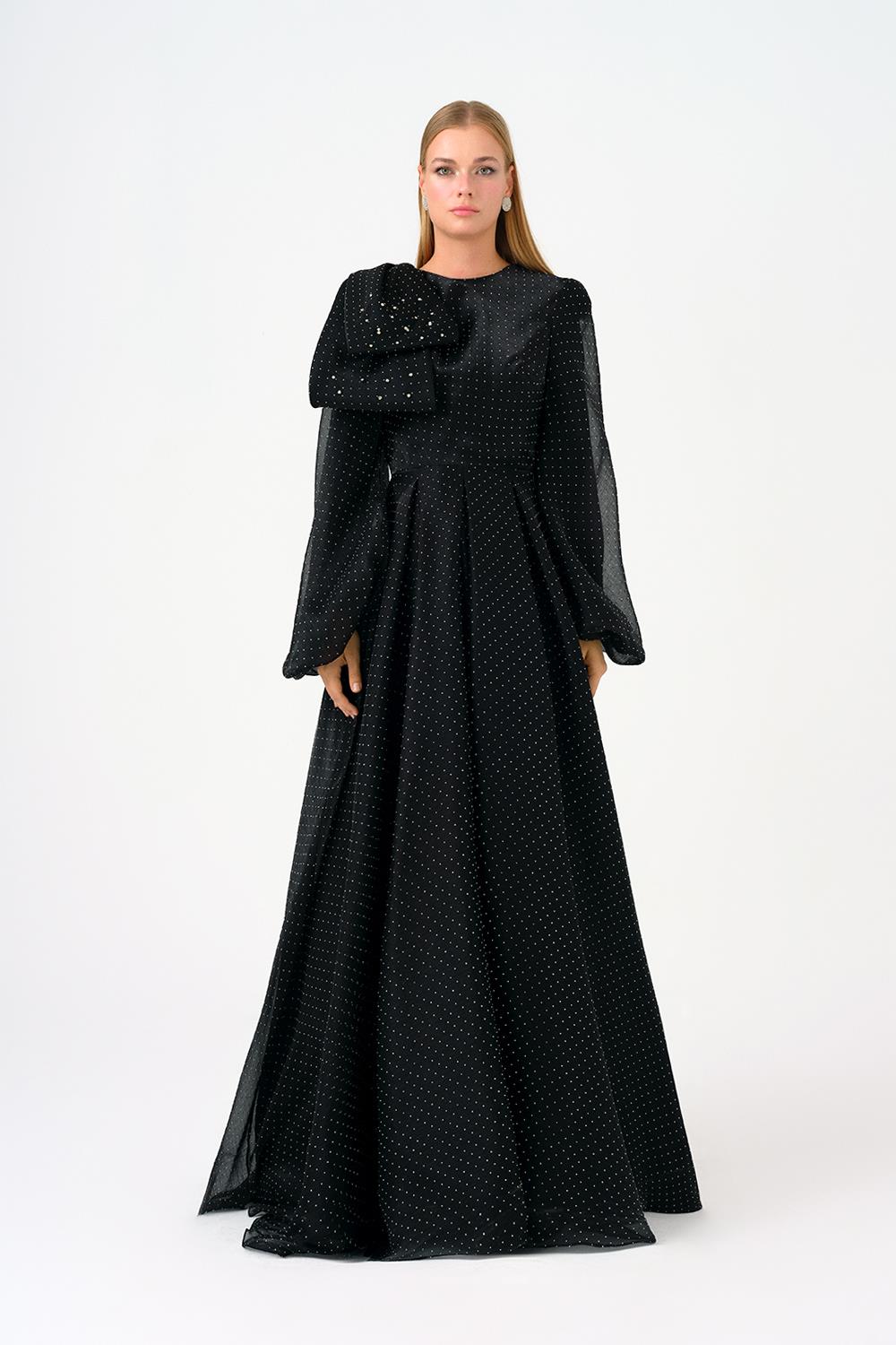 Fiyonk Detaylı Taşlı Uzun Abiye Elbise - 9175C