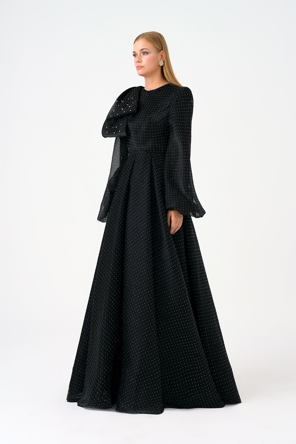 Fiyonk Detaylı Taşlı Uzun Abiye Elbise - 9175C