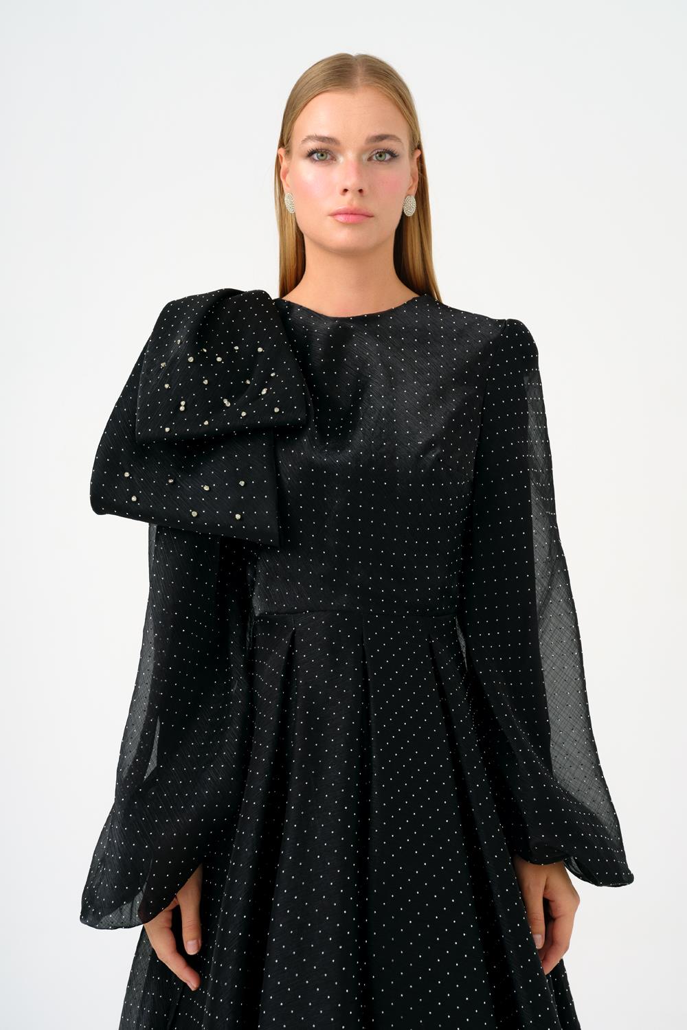 Fiyonk Detaylı Taşlı Uzun Abiye Elbise - 9175C