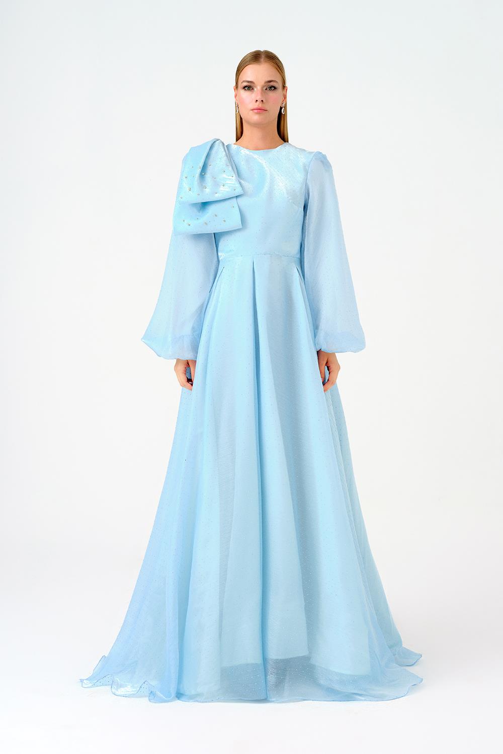 Fiyonk Detaylı Taşlı Uzun Abiye Elbise - 9175C