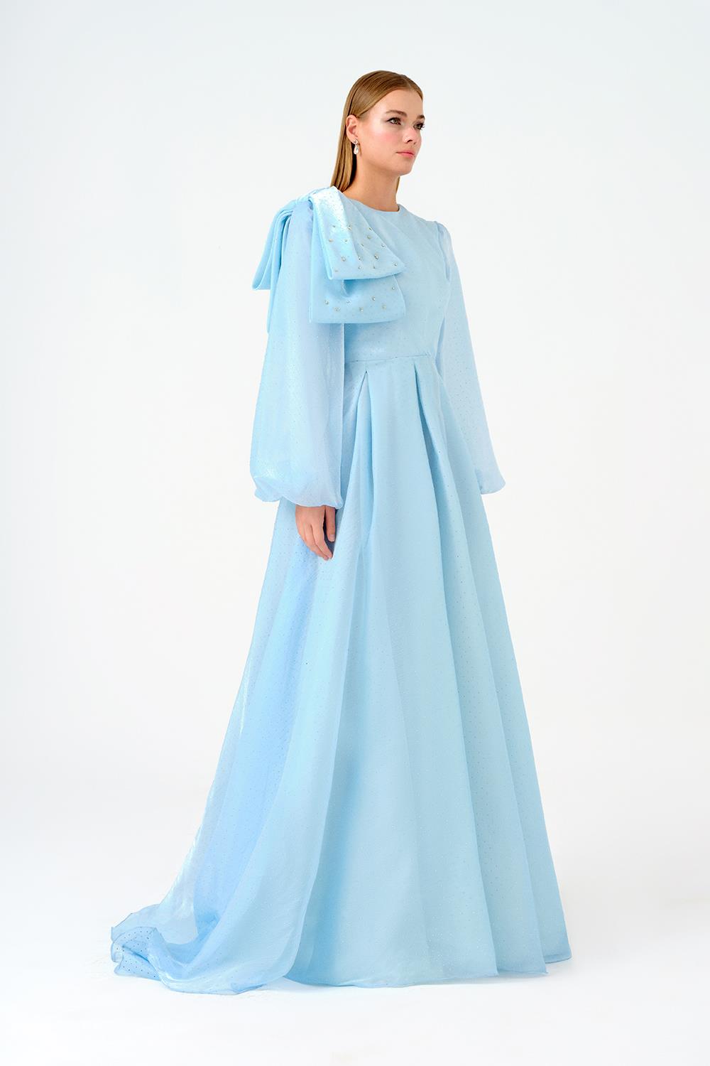 Fiyonk Detaylı Taşlı Uzun Abiye Elbise - 9175C