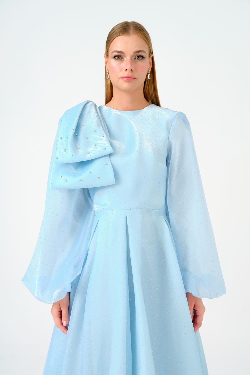 Fiyonk Detaylı Taşlı Uzun Abiye Elbise - 9175C