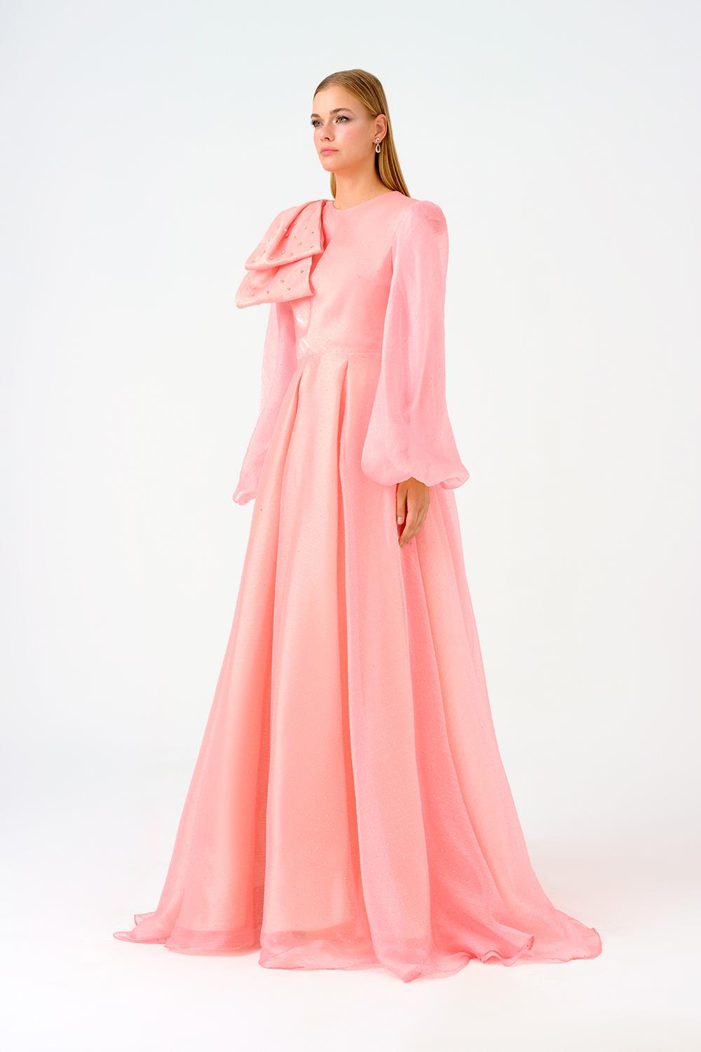 Fiyonk Detaylı Taşlı Uzun Abiye Elbise - 9175C