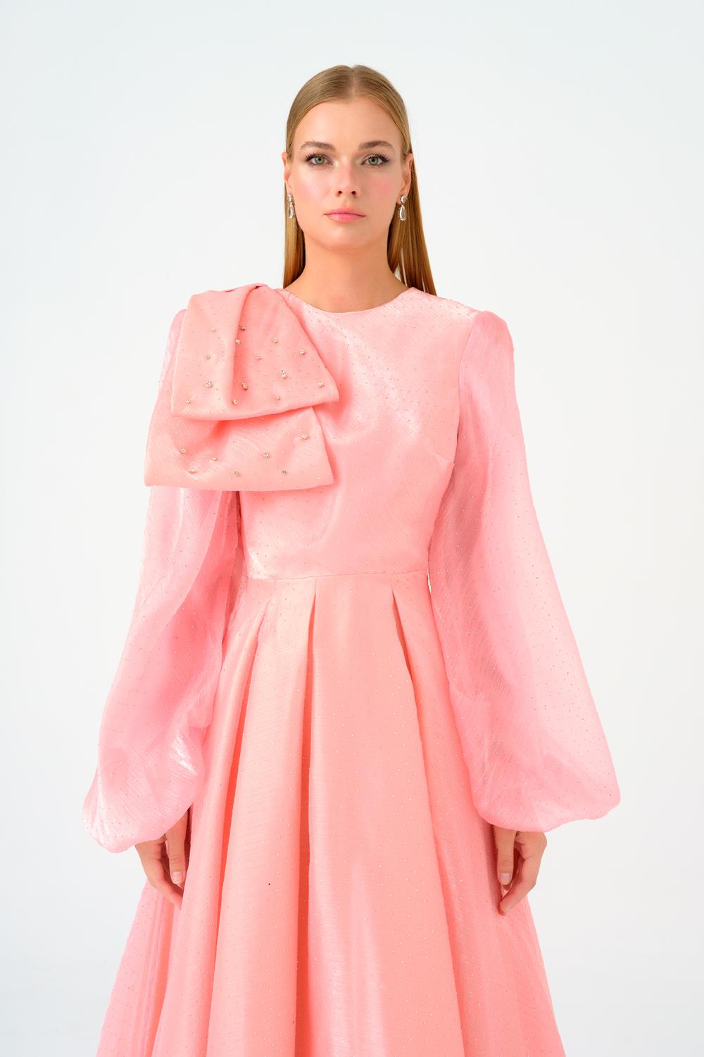 Fiyonk Detaylı Taşlı Uzun Abiye Elbise - 9175C