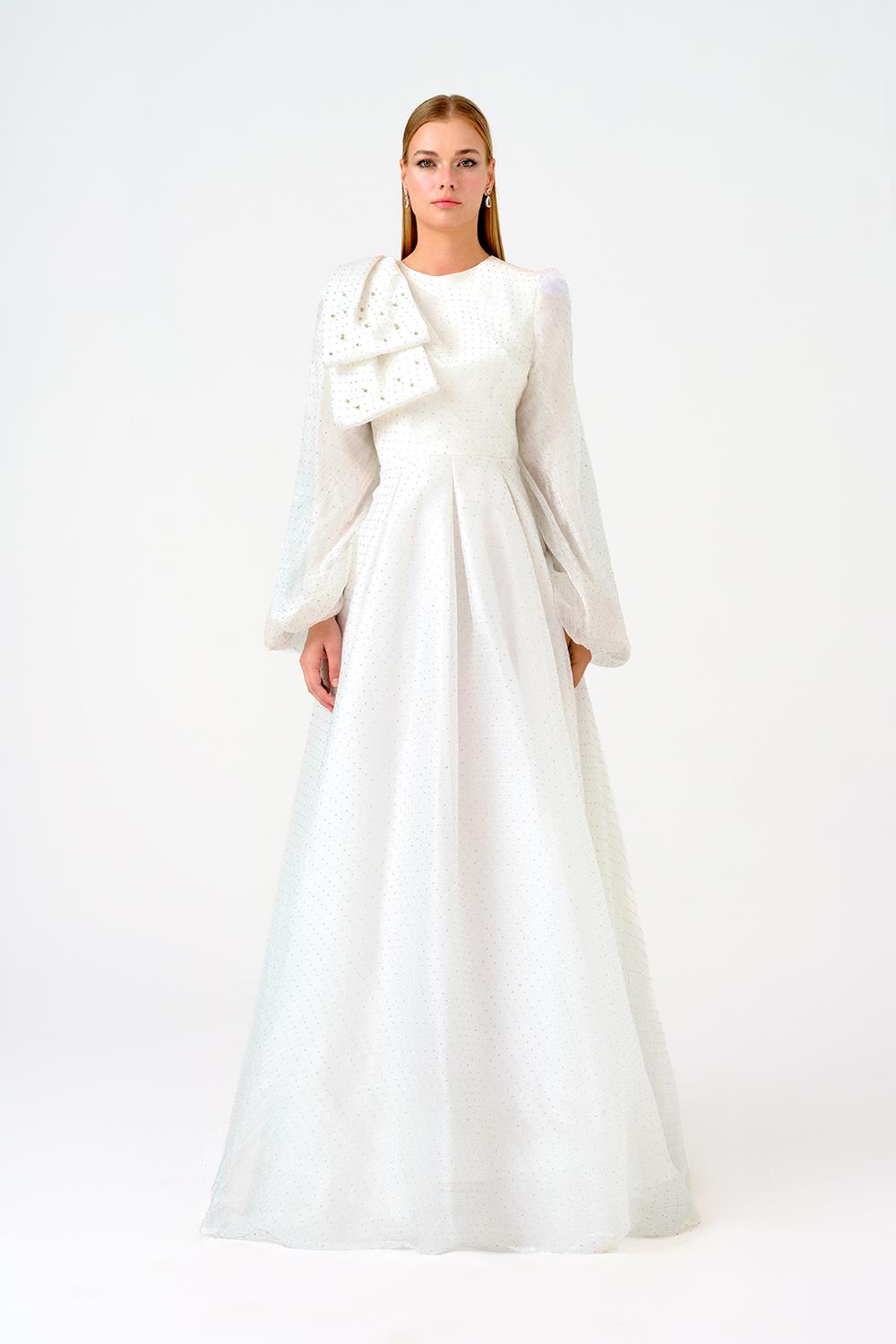 Fiyonk Detaylı Taşlı Uzun Abiye Elbise - 9175C