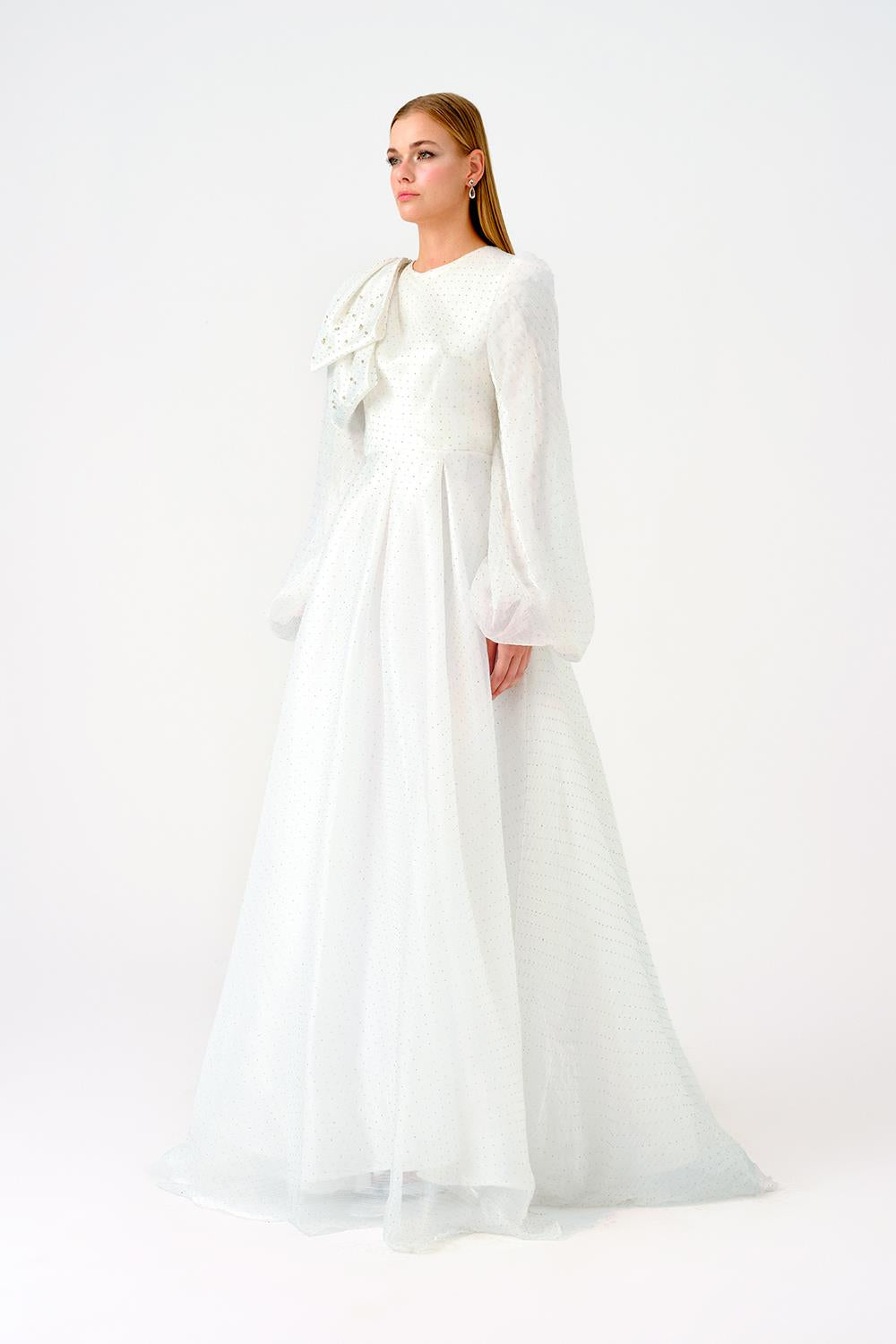 Fiyonk Detaylı Taşlı Uzun Abiye Elbise - 9175C