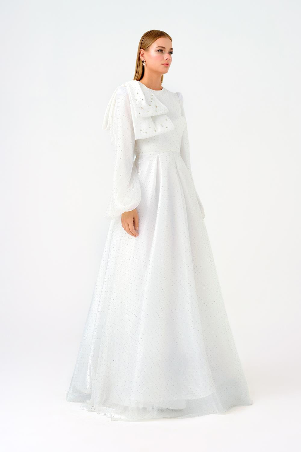 Fiyonk Detaylı Taşlı Uzun Abiye Elbise - 9175C