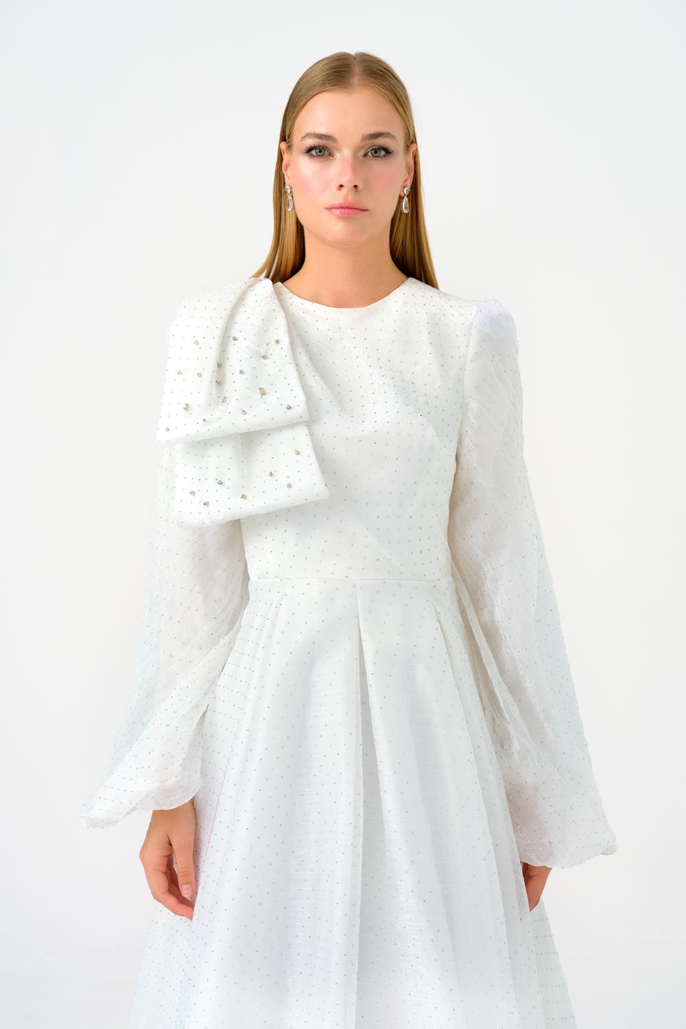 Fiyonk Detaylı Taşlı Uzun Abiye Elbise - 9175C