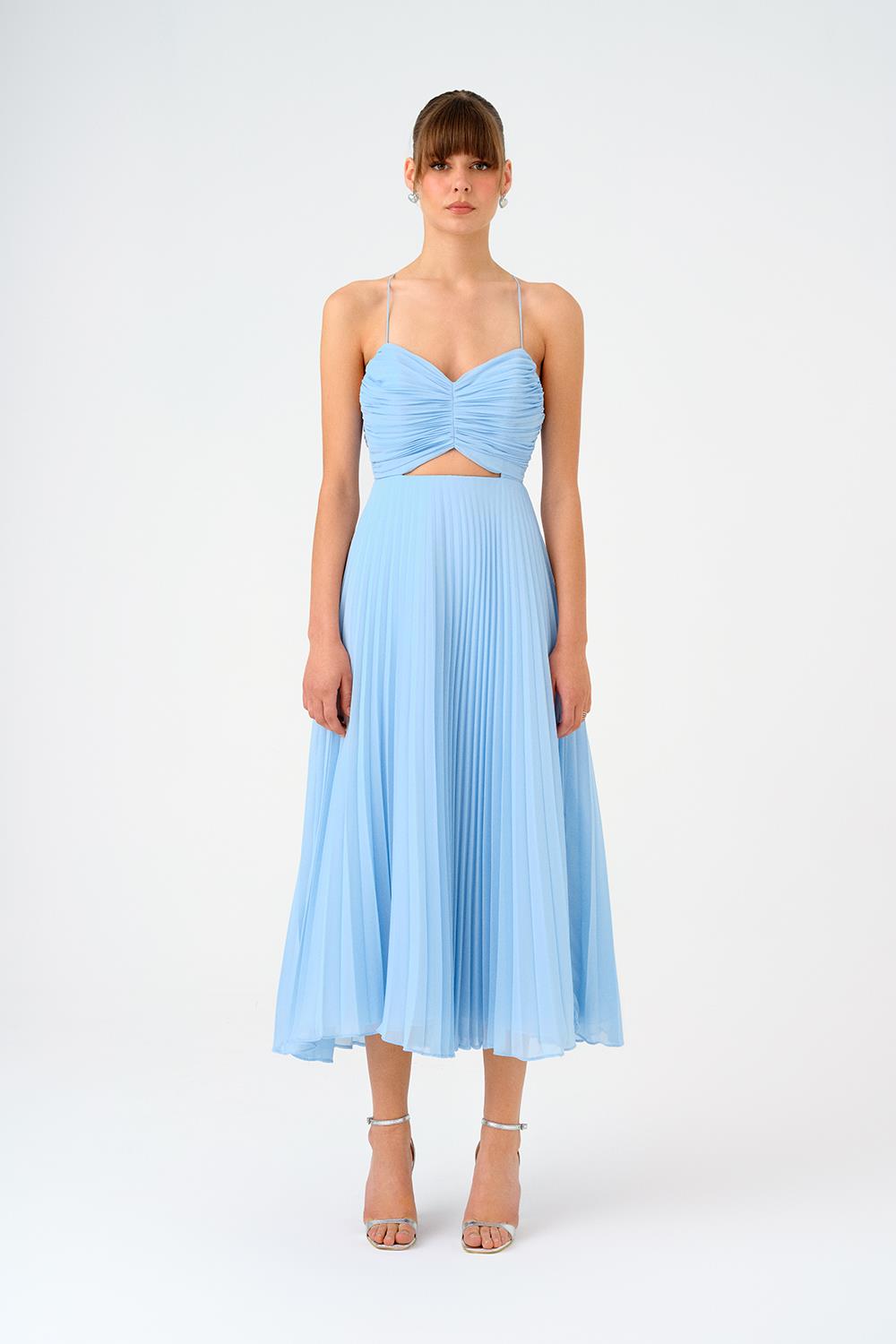 Piliseli Askılı Midi Abiye Elbise - 9181C