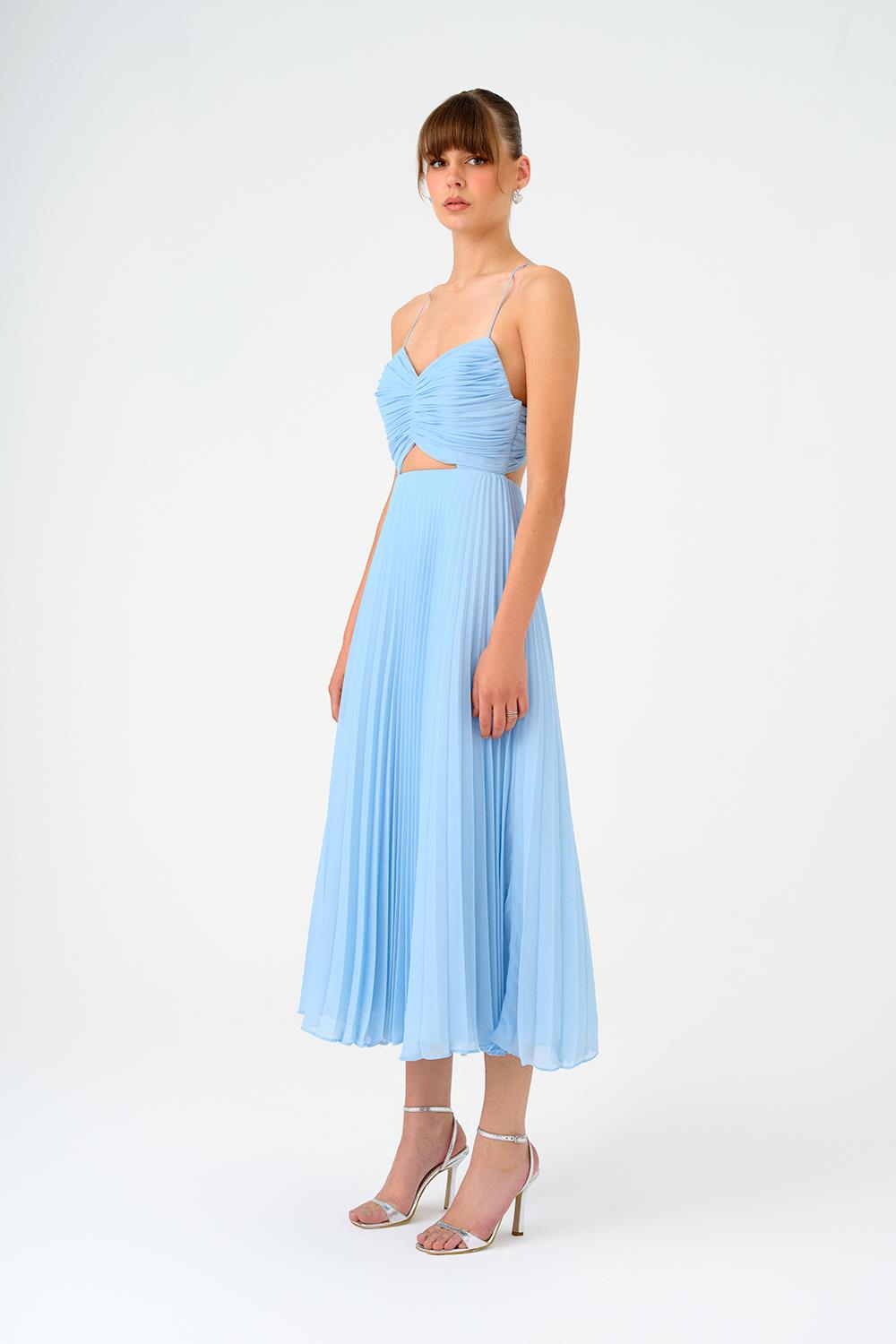 Piliseli Askılı Midi Abiye Elbise - 9181C