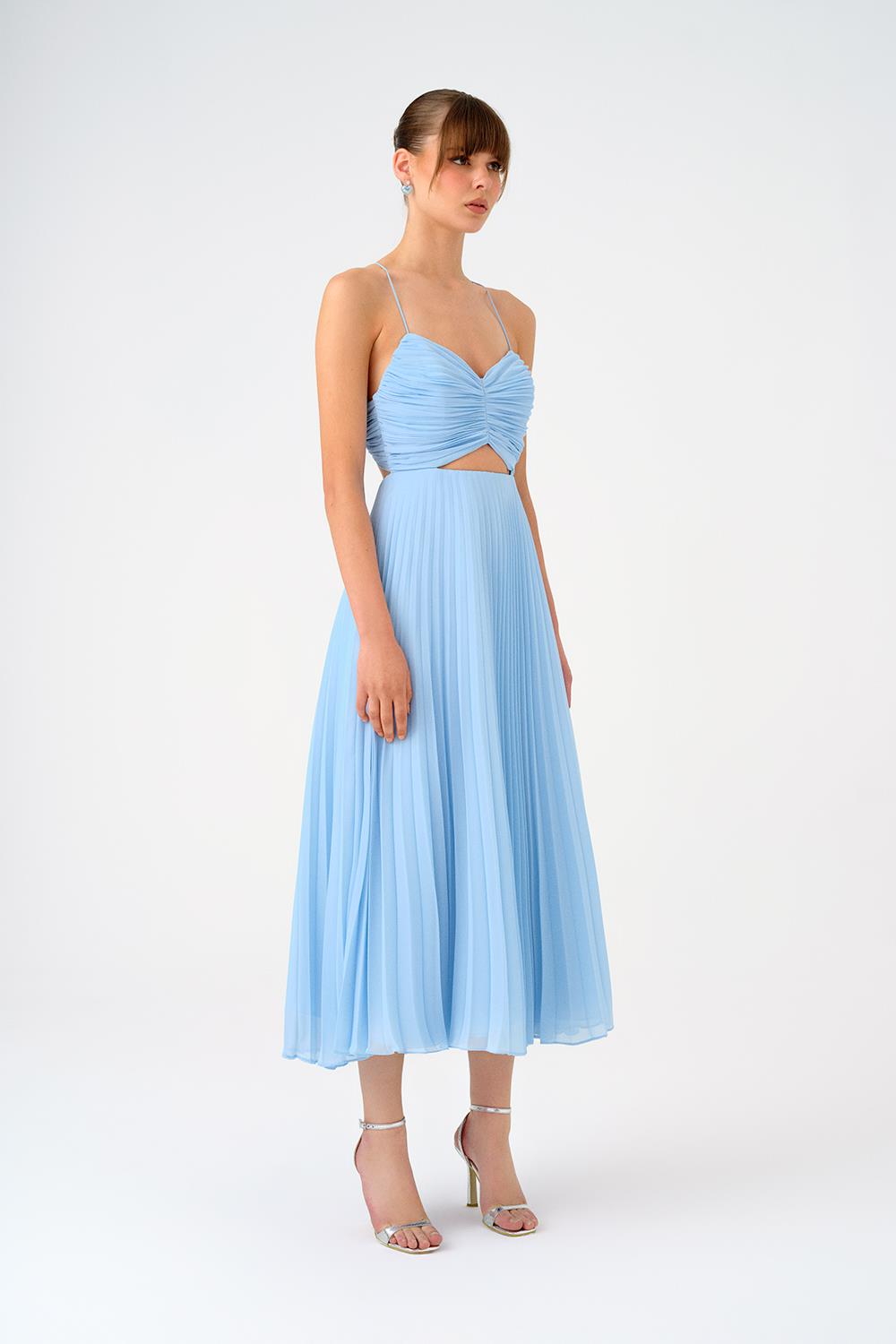 Piliseli Askılı Midi Abiye Elbise - 9181C