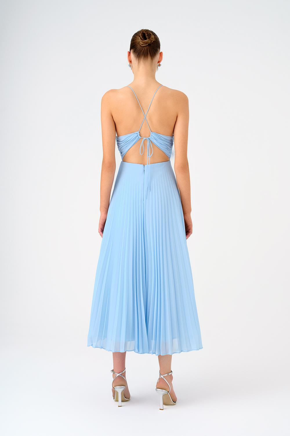 Piliseli Askılı Midi Abiye Elbise - 9181C