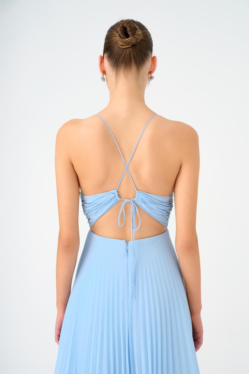 Piliseli Askılı Midi Abiye Elbise - 9181C