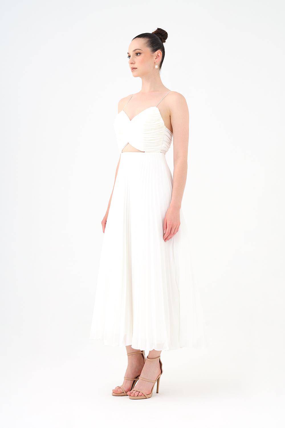 Piliseli Askılı Midi Abiye Elbise - 9181C