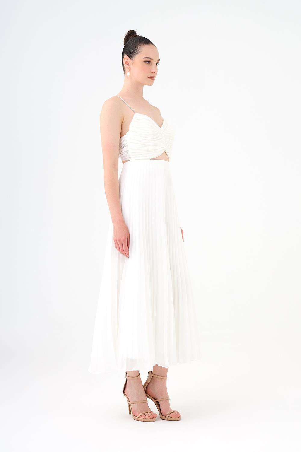 Piliseli Askılı Midi Abiye Elbise - 9181C