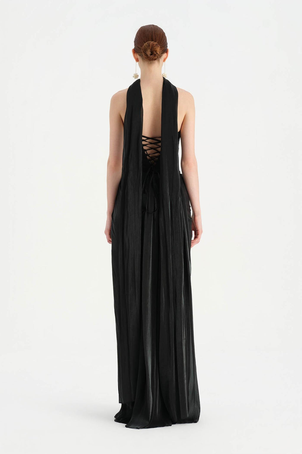 Shawl-Detail Pleated Draped Shiny Chiffon Evening Dress - 26002C