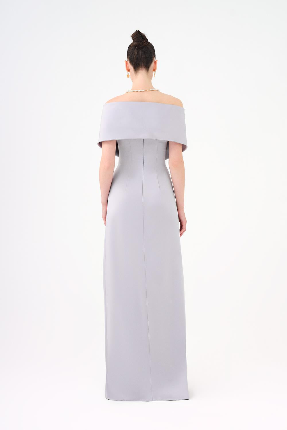 Şallı Straplez Yaka Saten Uzun Abiye Elbise - 9056C