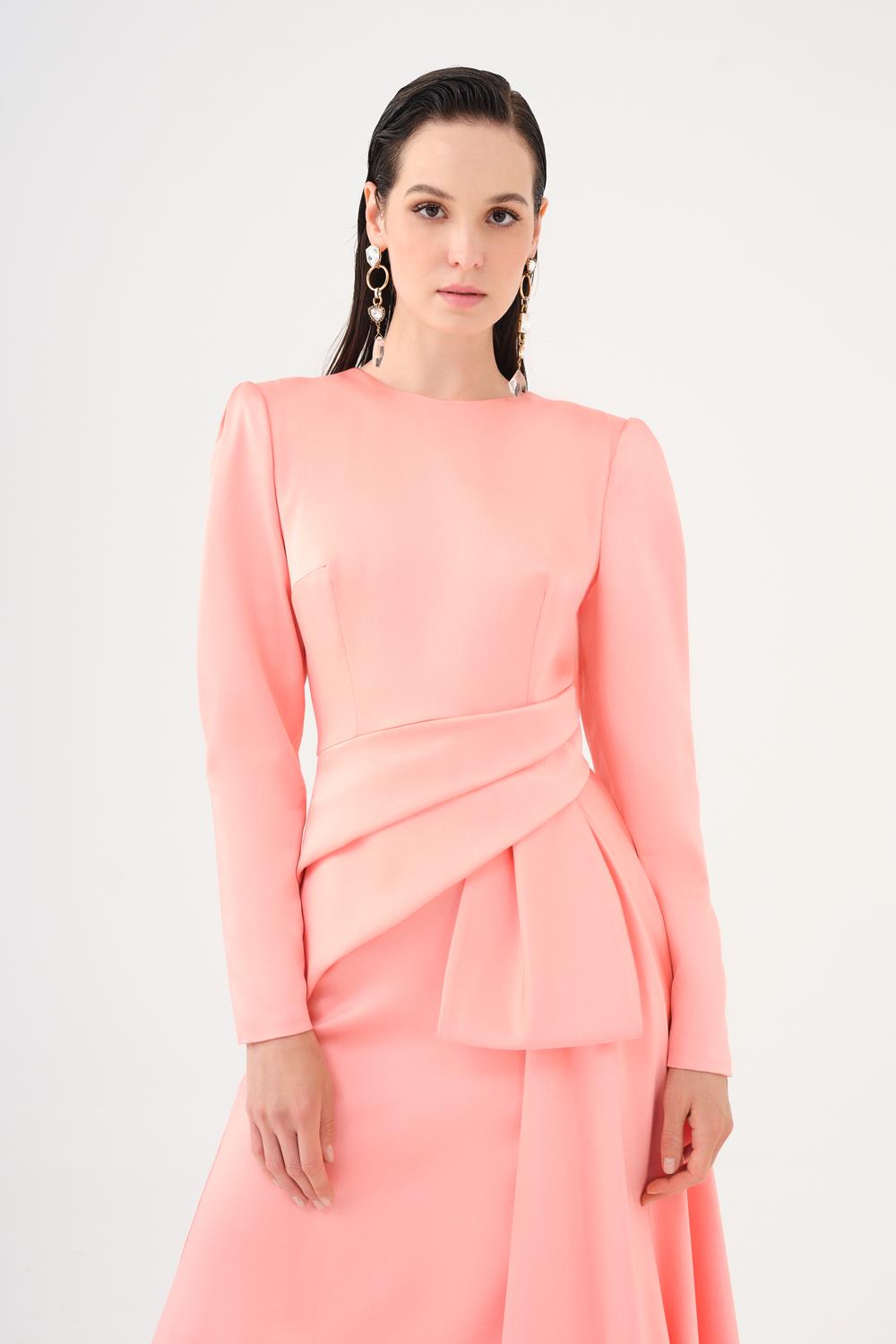 Saten Prenses Kesim Uzun Abiye Elbise - 9068C