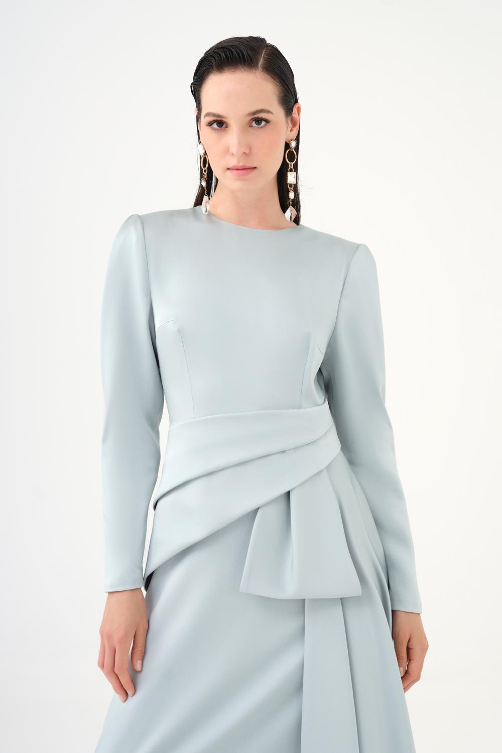 Saten Prenses Kesim Uzun Abiye Elbise - 9068C