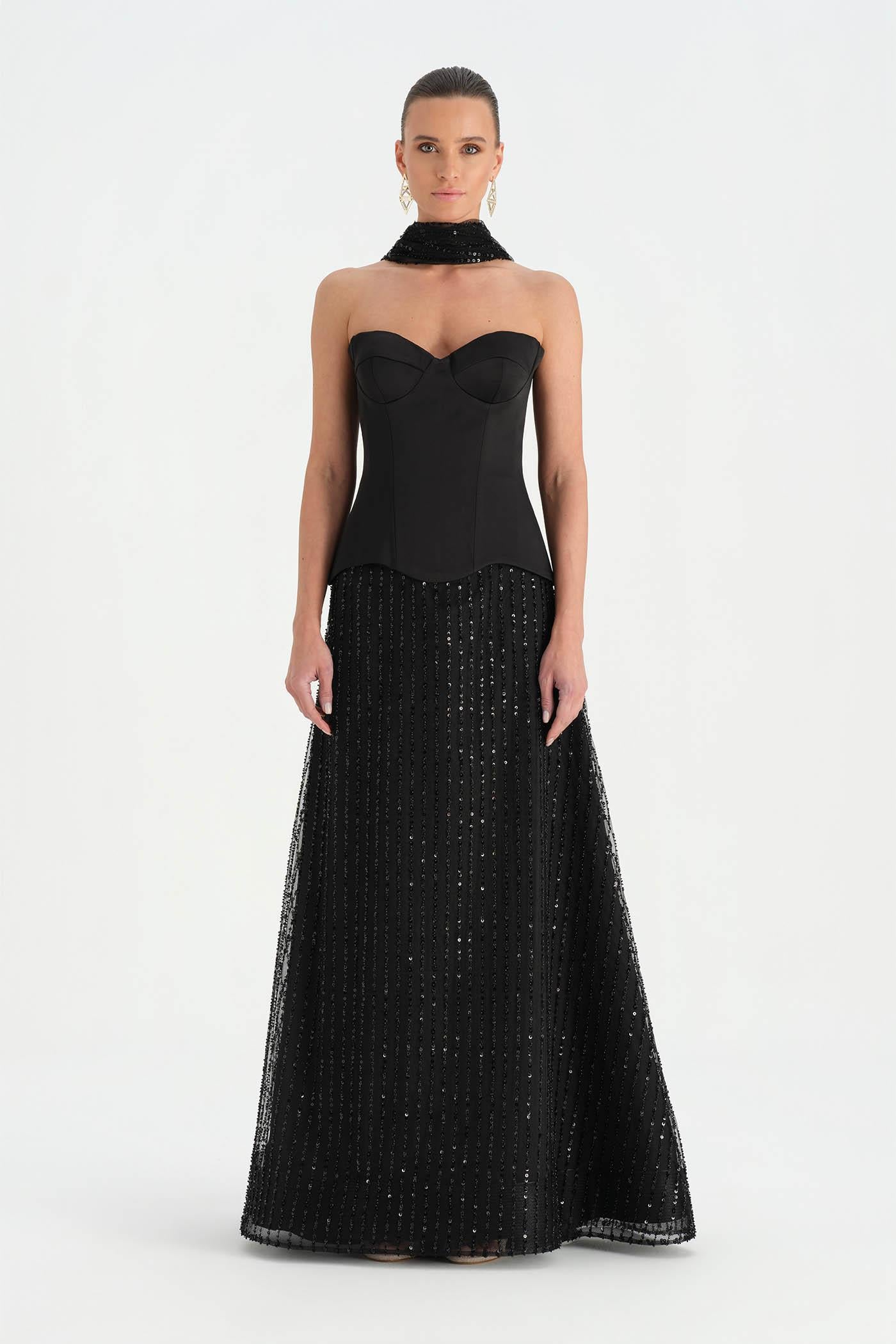 Corset Crystal-Embellished Evening Dress with Shawl - 26060C