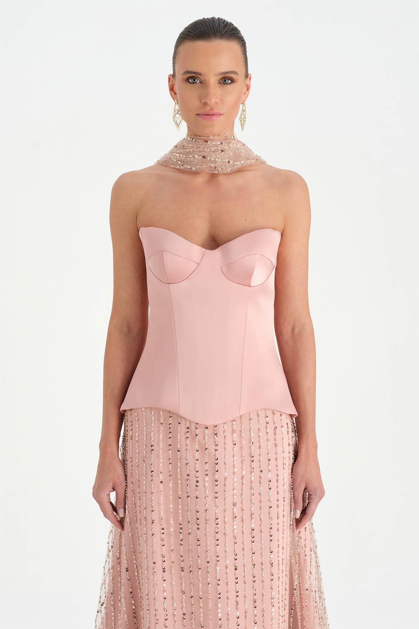 Corset Crystal-Embellished Evening Dress with Shawl - 26060C