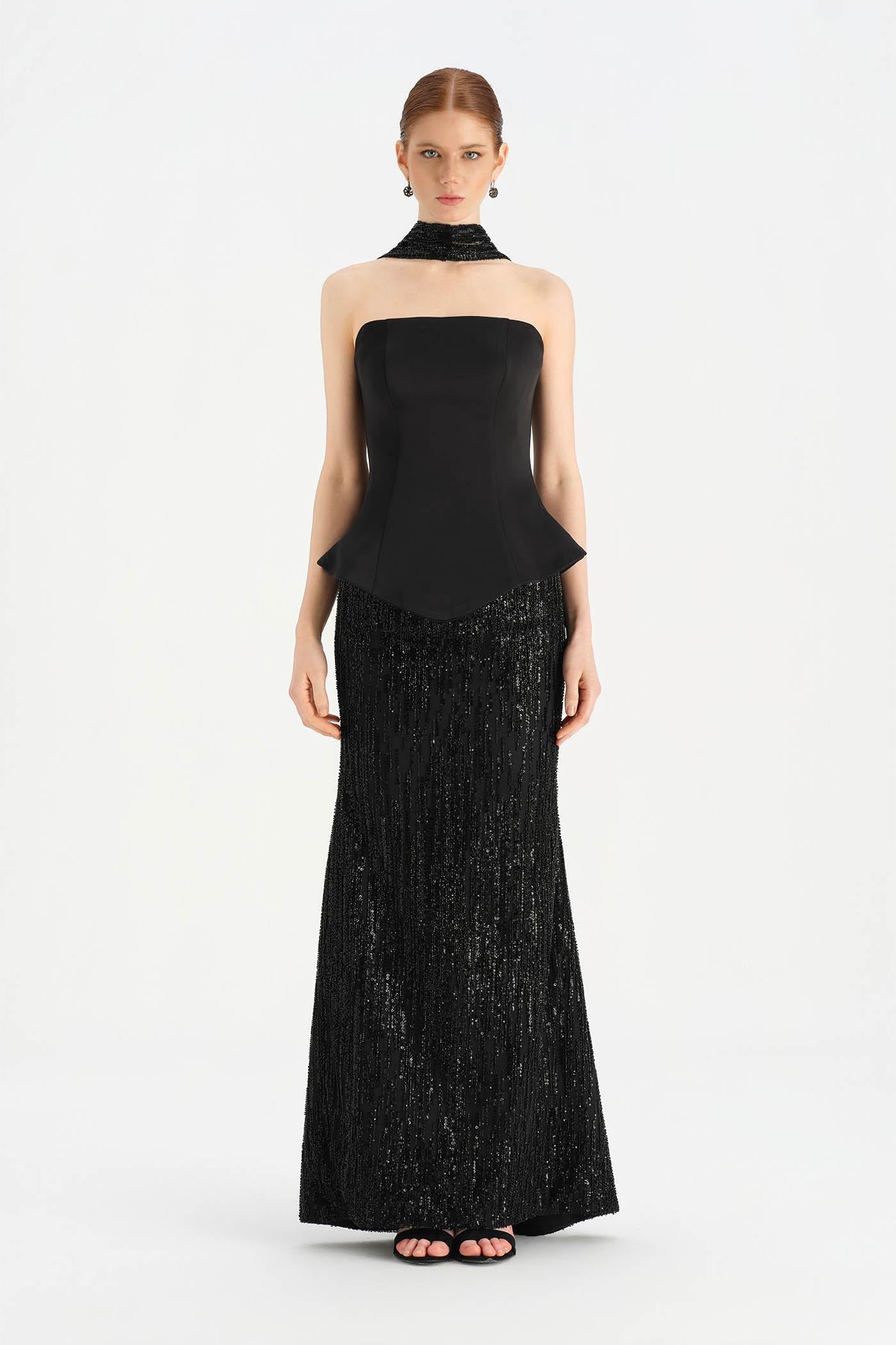 Satin Bustier Crystal-Embellished Evening Set - 26067C