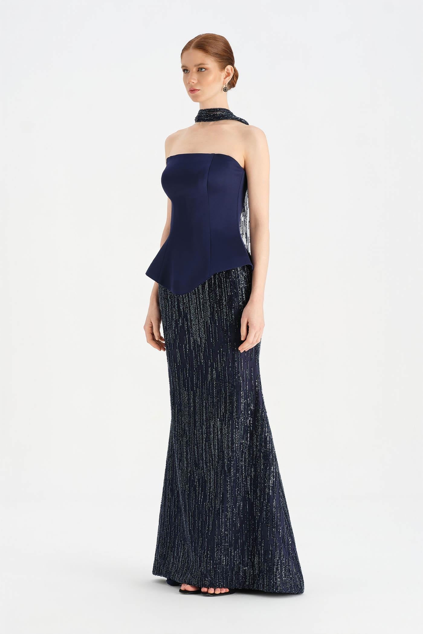 Satin Bustier Crystal-Embellished Evening Set - 26067C