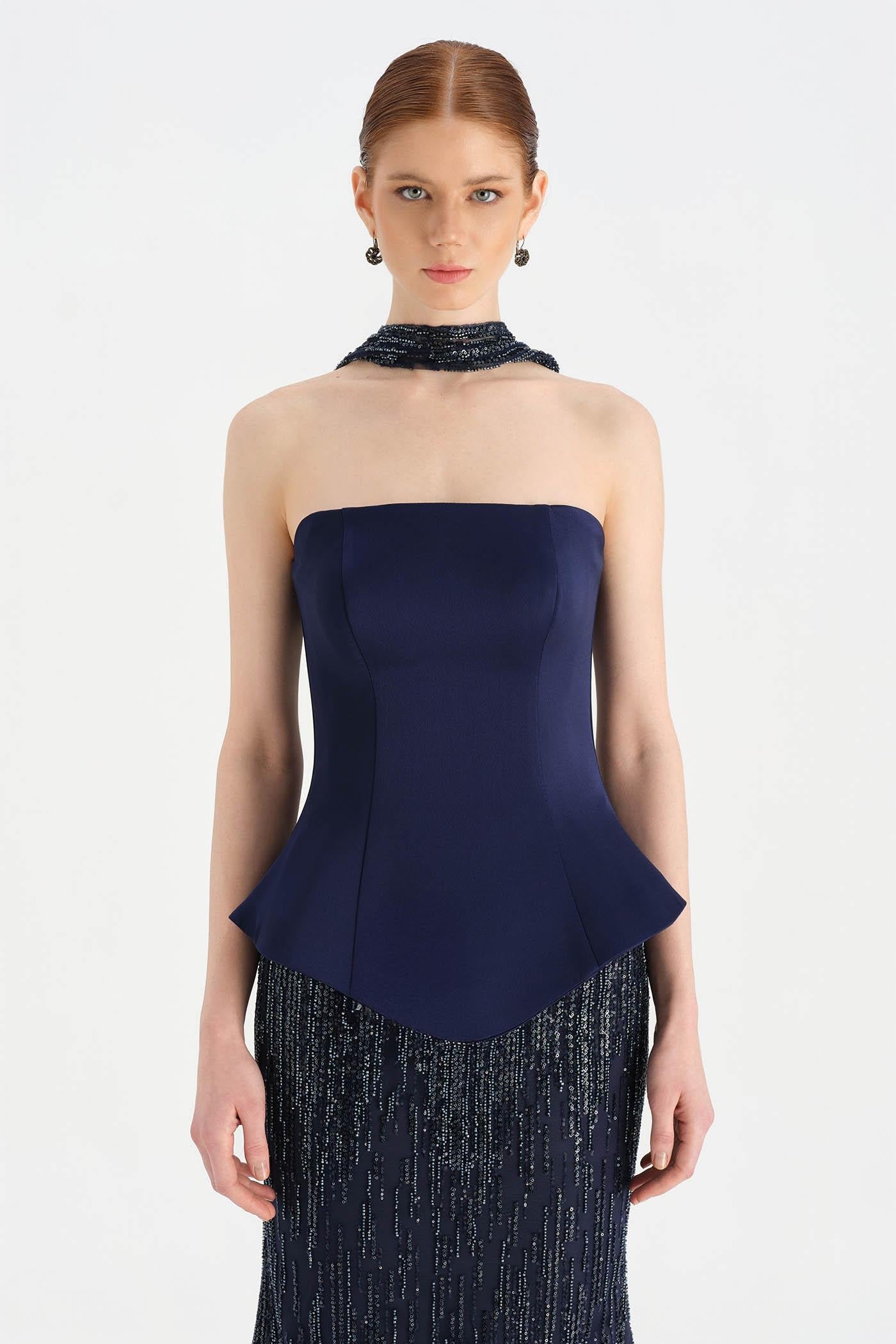 Satin Bustier Crystal-Embellished Evening Set - 26067C