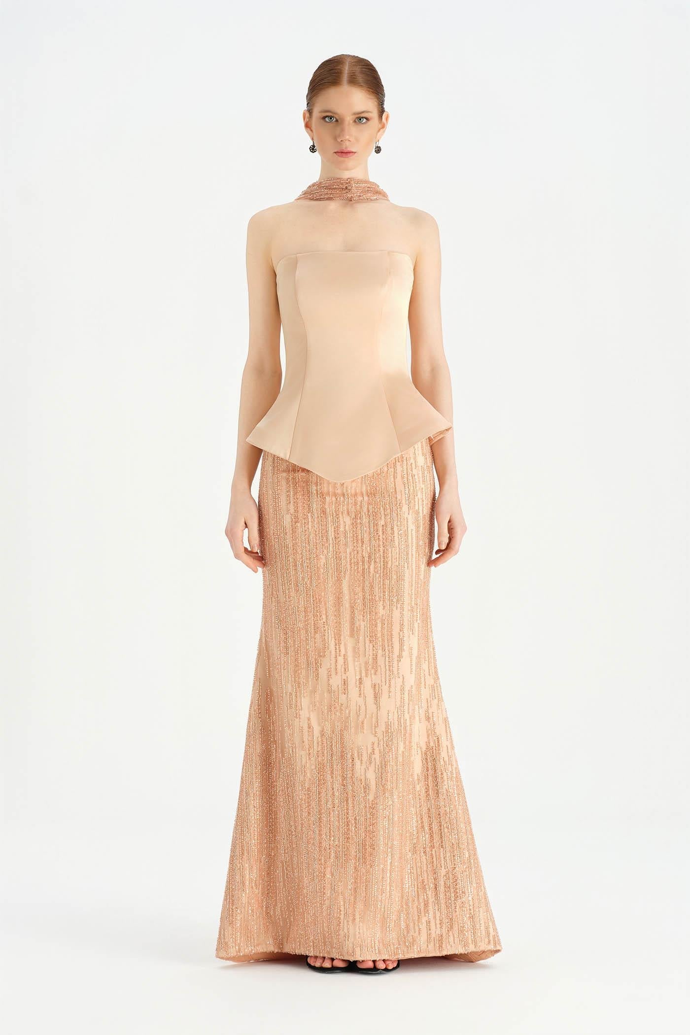 Satin Bustier Crystal-Embellished Evening Set - 26067C