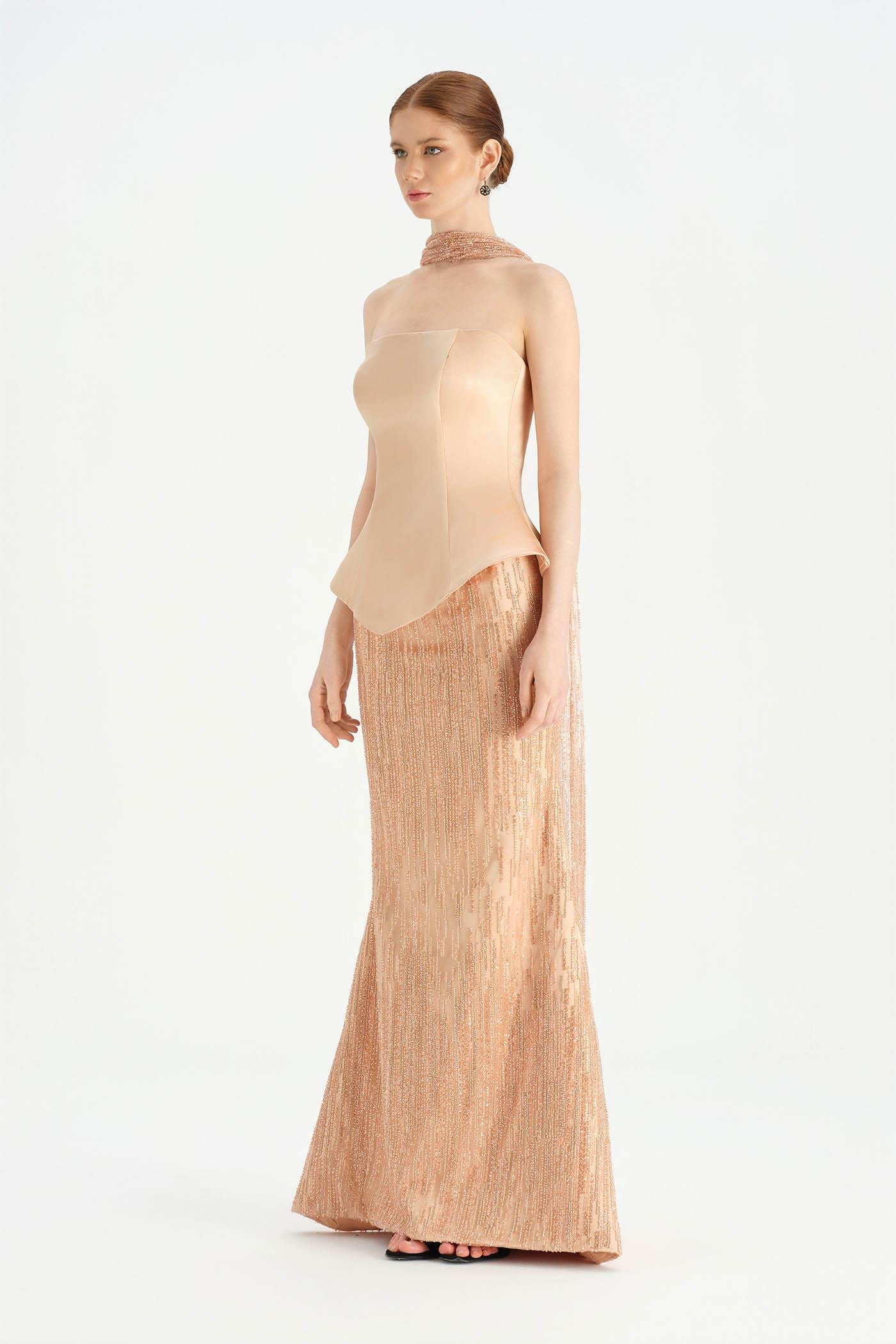 Satin Bustier Crystal-Embellished Evening Set - 26067C