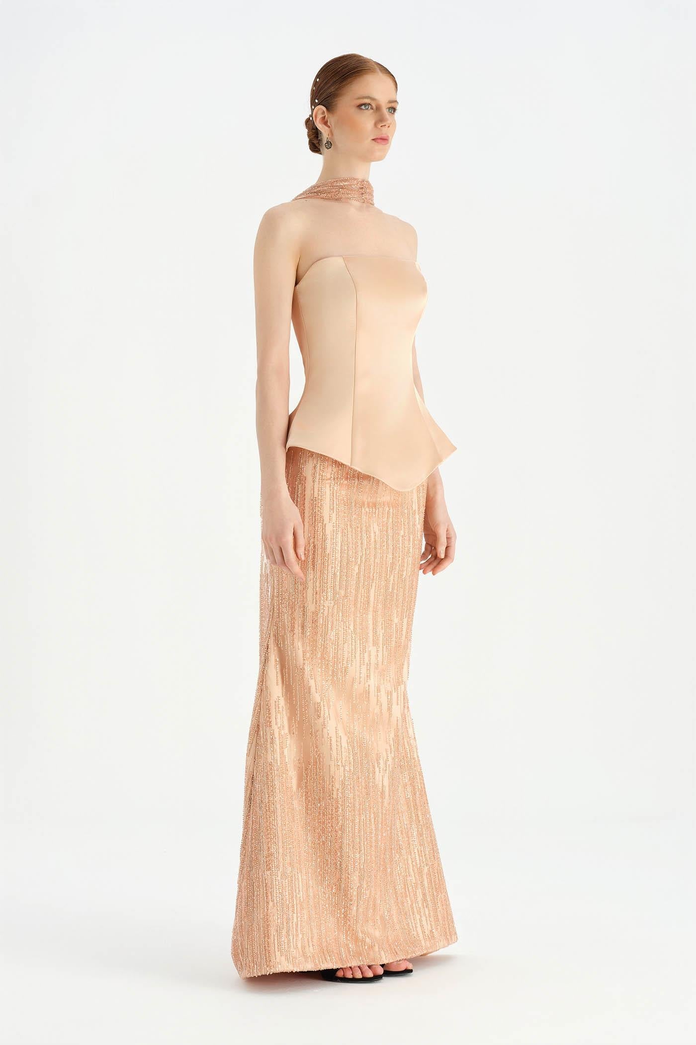 Satin Bustier Crystal-Embellished Evening Set - 26067C