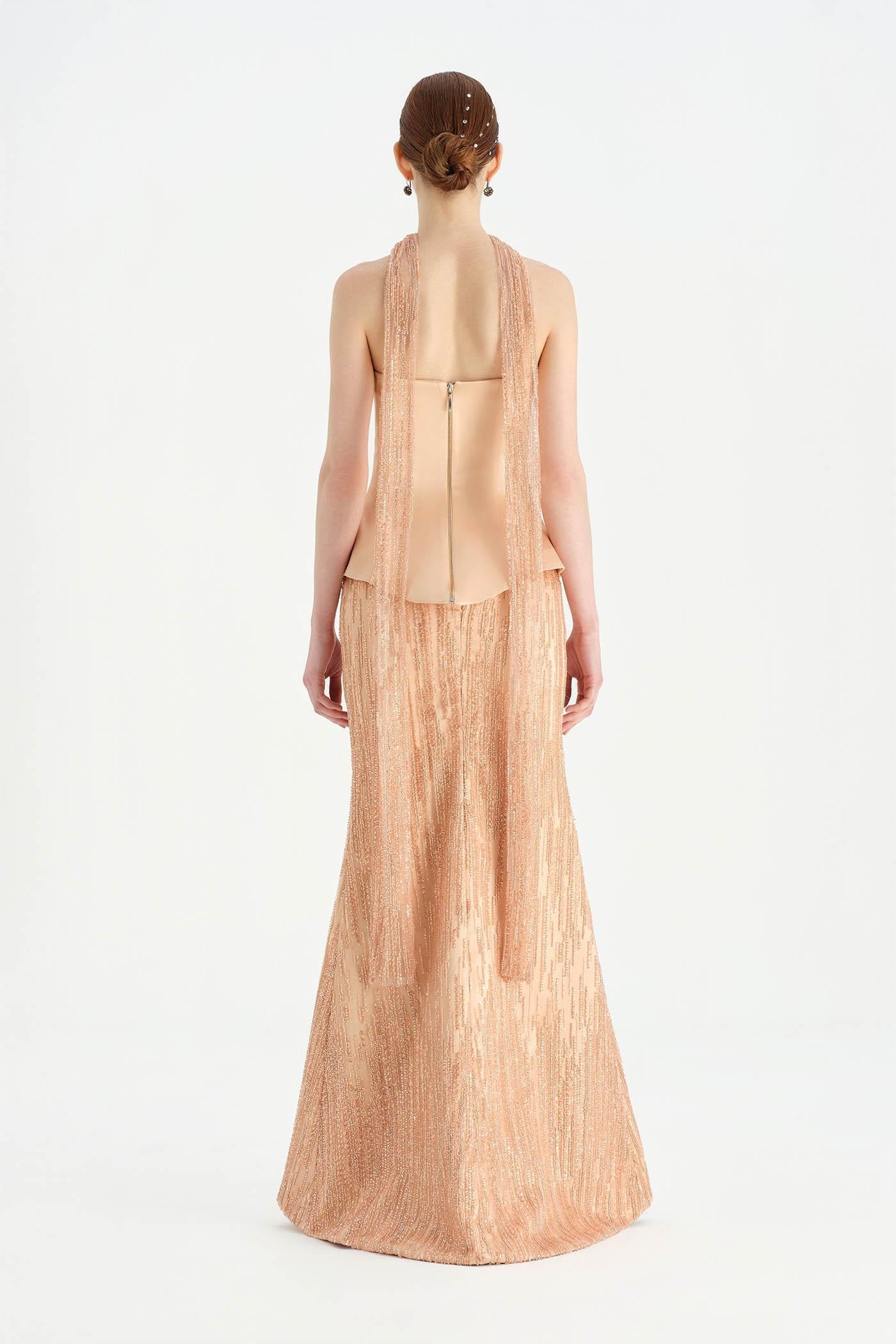 Satin Bustier Crystal-Embellished Evening Set - 26067C